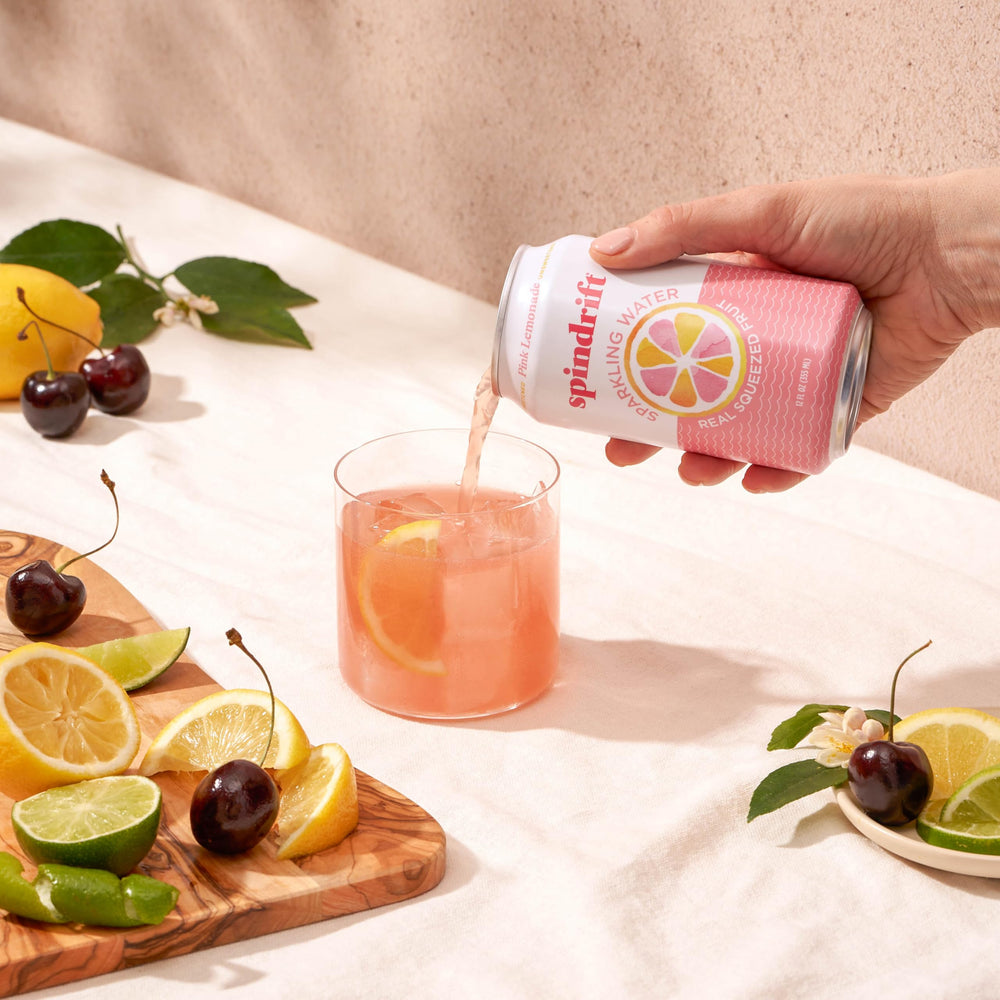 Spindrift Pink Lemonade pack 24ct emphasizes convenience for gatherings.