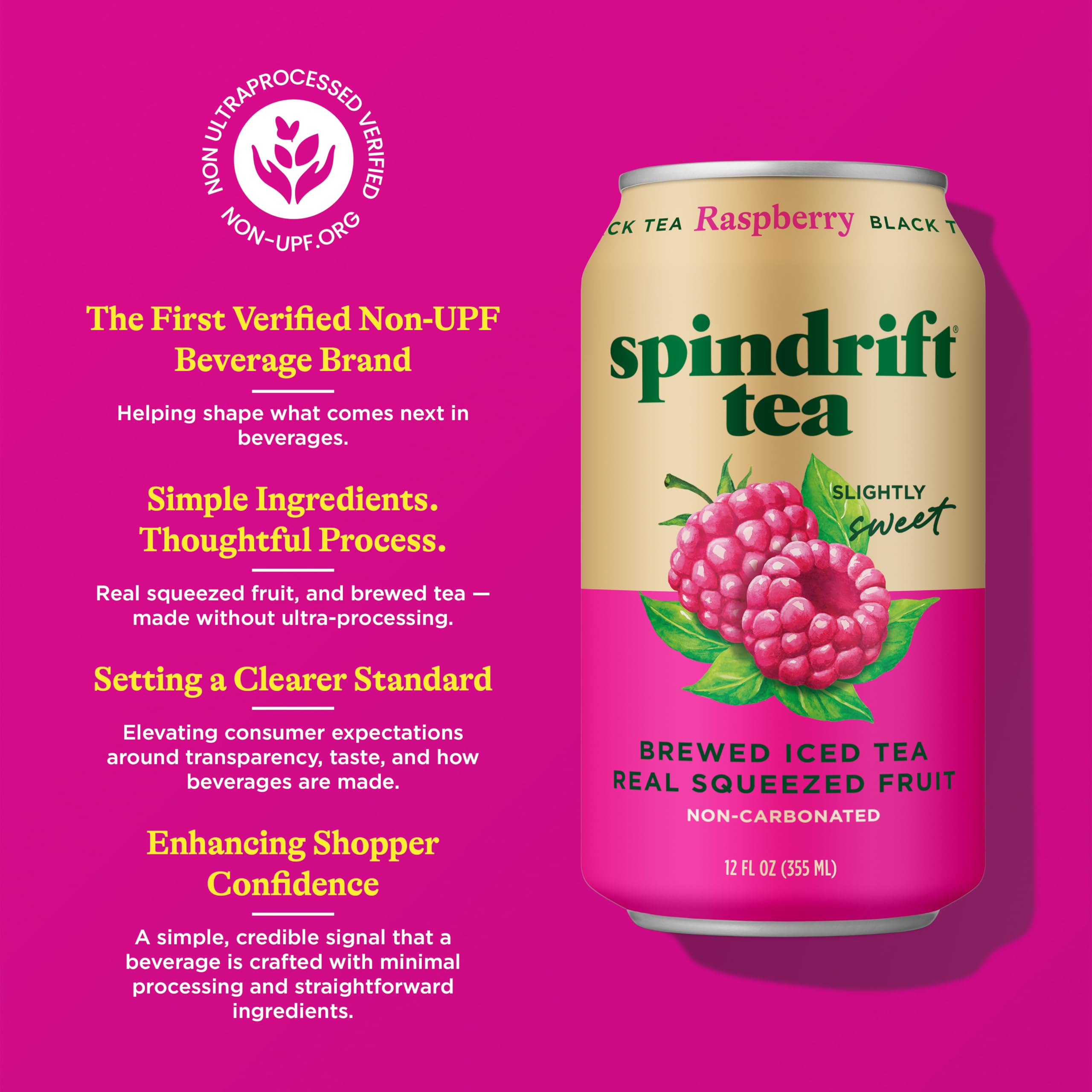 Spindrift Raspberry Black Tea label close-up showing real fruit origin.