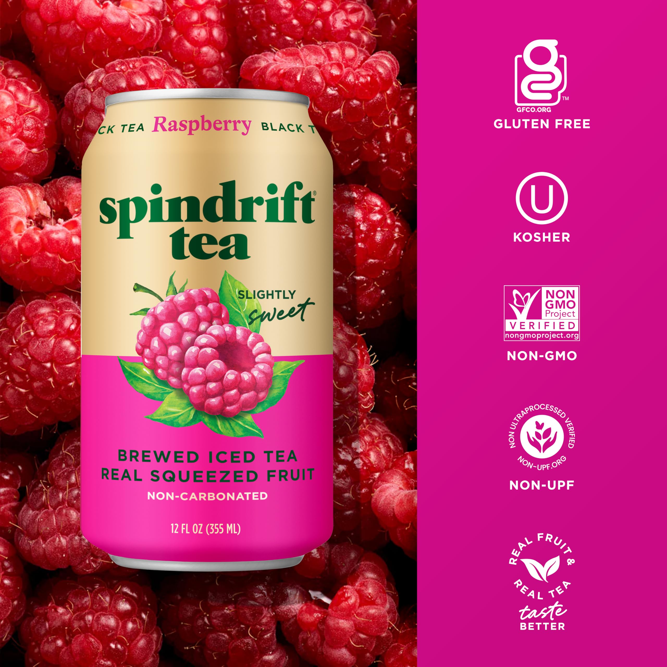 Raspberry Black Tea poured over ice, showcasing Spindrift's smooth, refreshing profile.