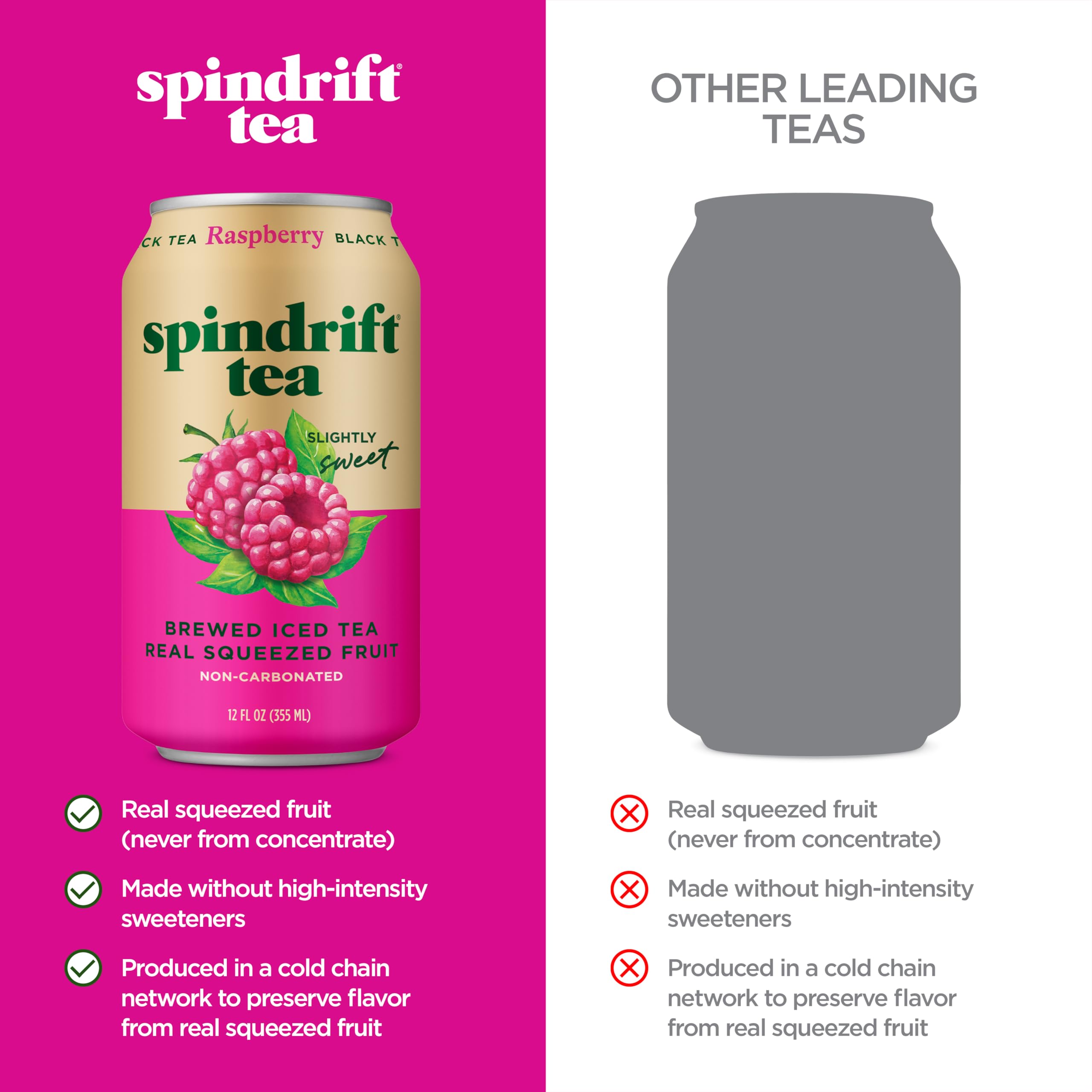 Pack of 12 Spindrift Raspberry Black Tea cans for easy entertaining.