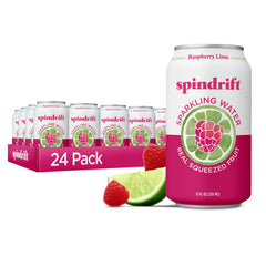 Spindrift Raspberry Lime can front view highlighting real fruit flavor for a refreshing treat