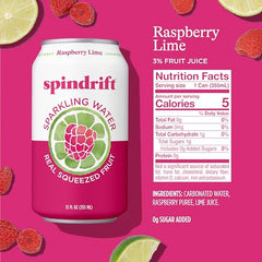 Spindrift Raspberry Lime can on ice showing a crisp, low-calorie sip