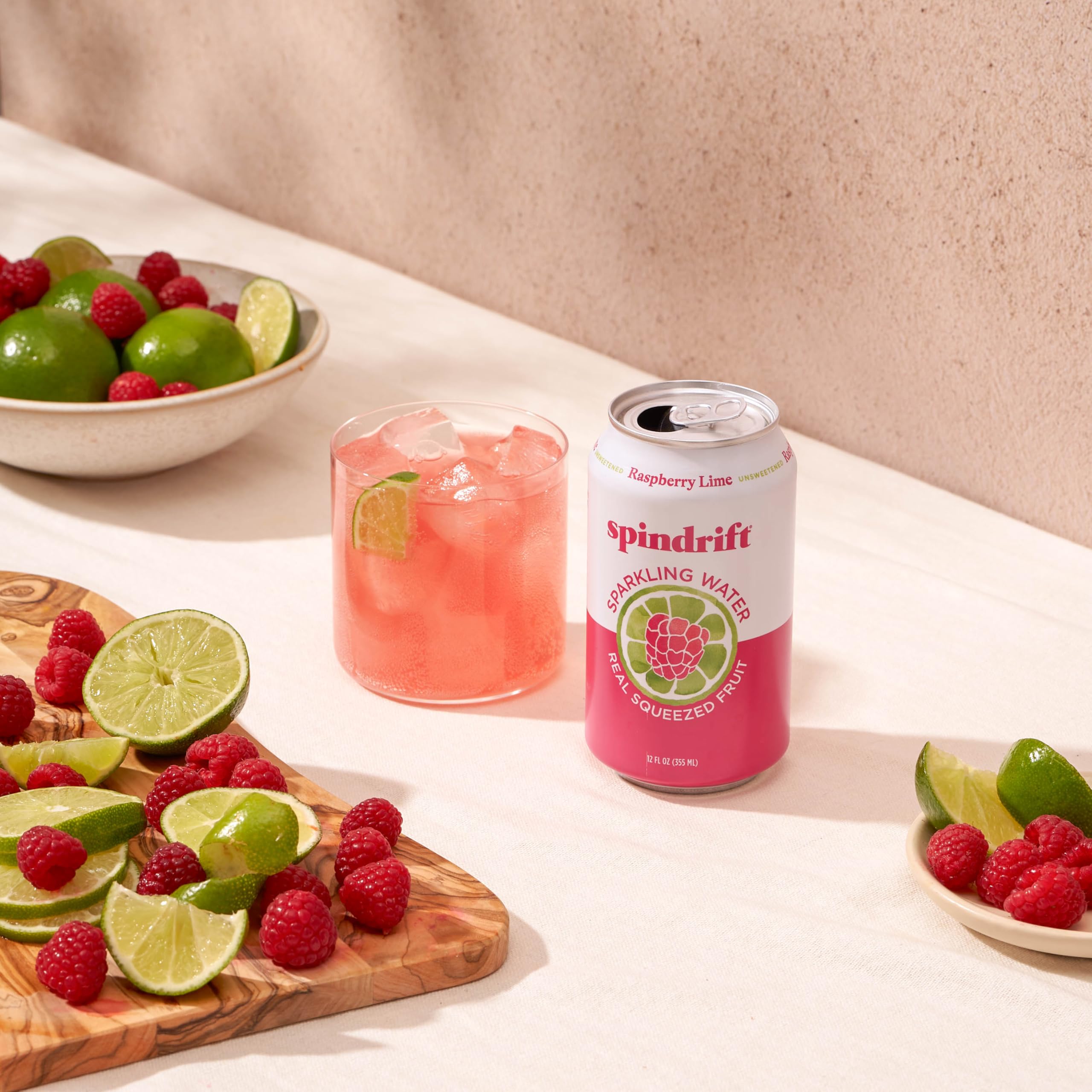 Spindrift Raspberry Lime fruit-farm origin highlighting real fruit from family farms