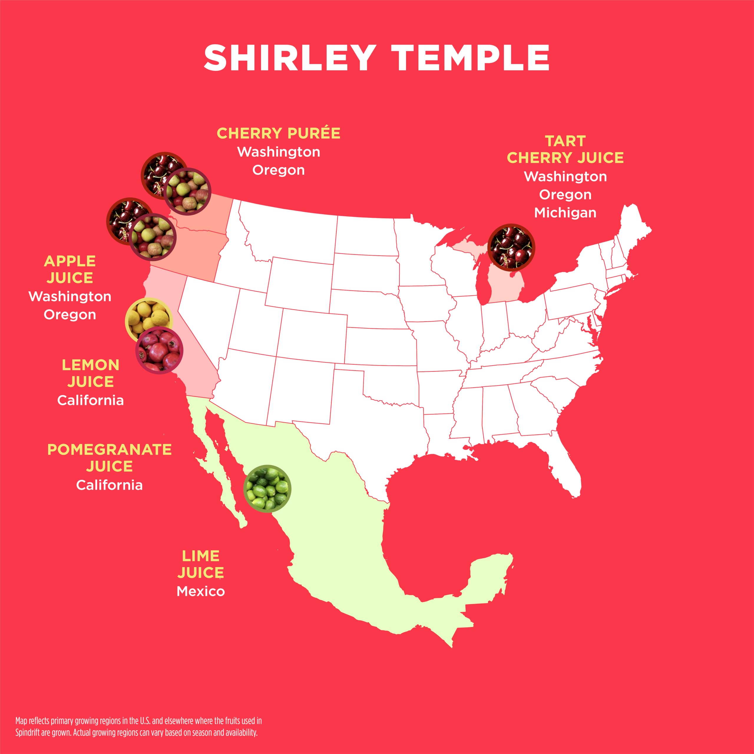 Spindrift Shirley Temple cherries and citrus highlight real fruit ingredients.