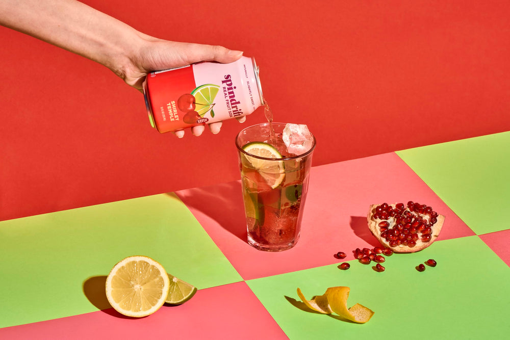 Spindrift Shirley Temple citrus burst image conveys refreshing, lightly carbonated sip.