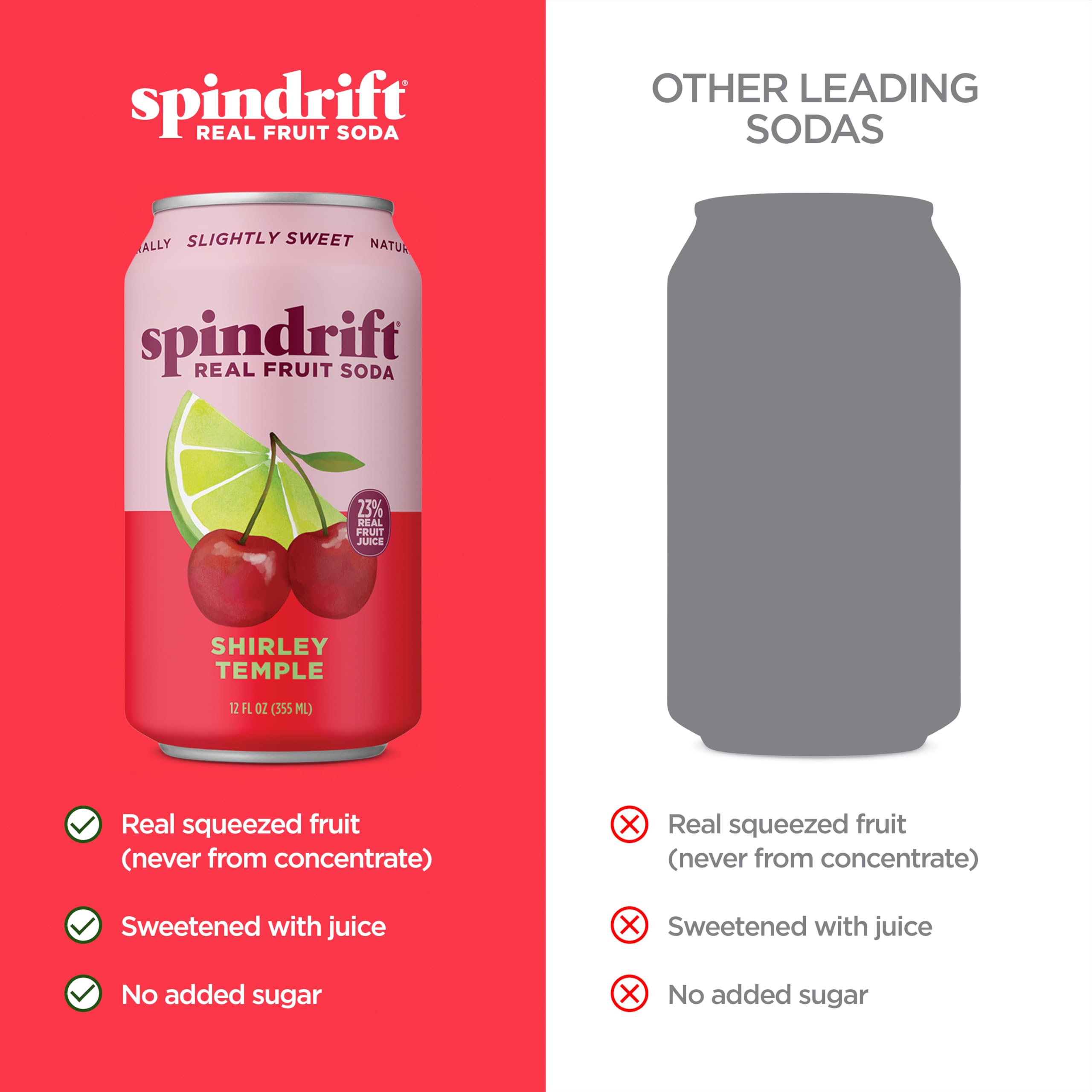 Spindrift Shirley Temple pack-shot showcases 12-pack convenience for gatherings.