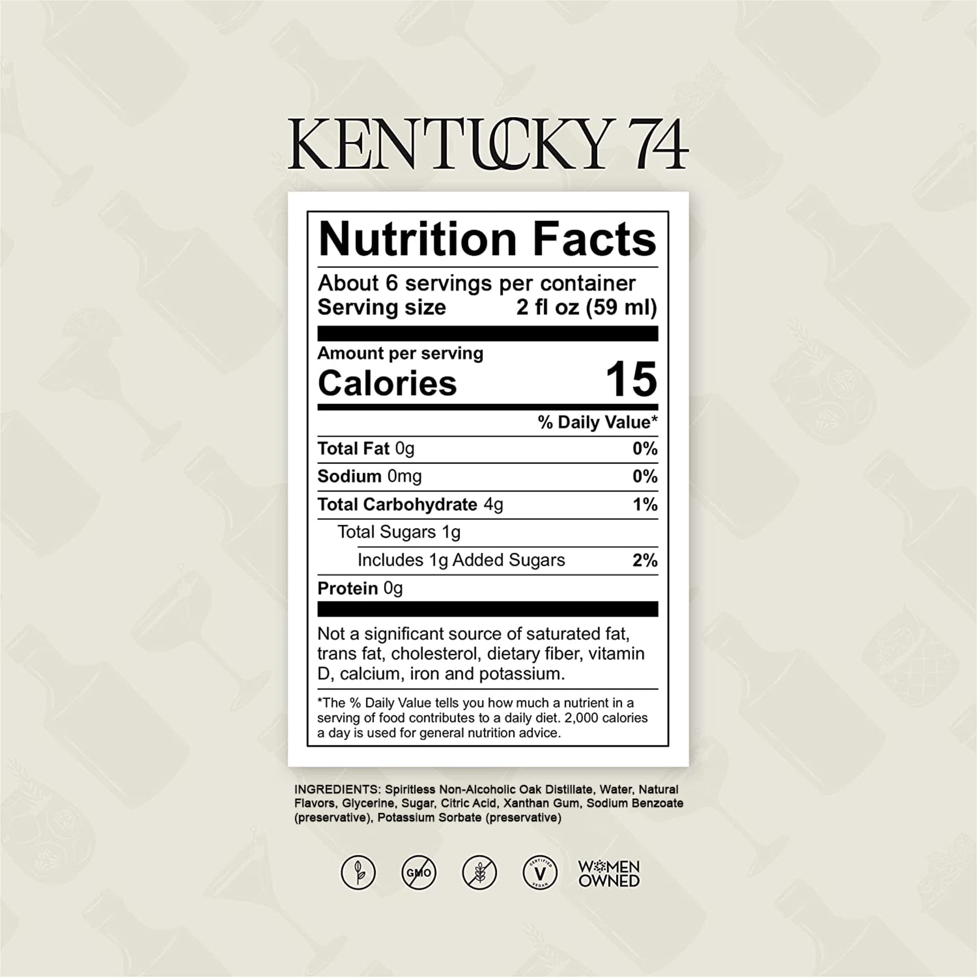 Spiritless Kentucky 74 bottle side view ideal for home bars seeking alcohol-free options.