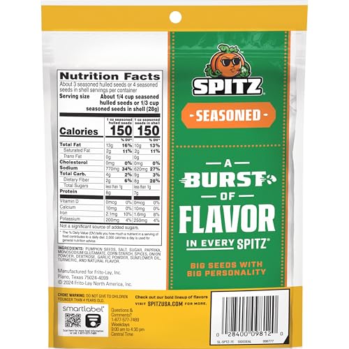 Spitz pumpkin seeds close-up in bag, fire-roasted flavor for active days
