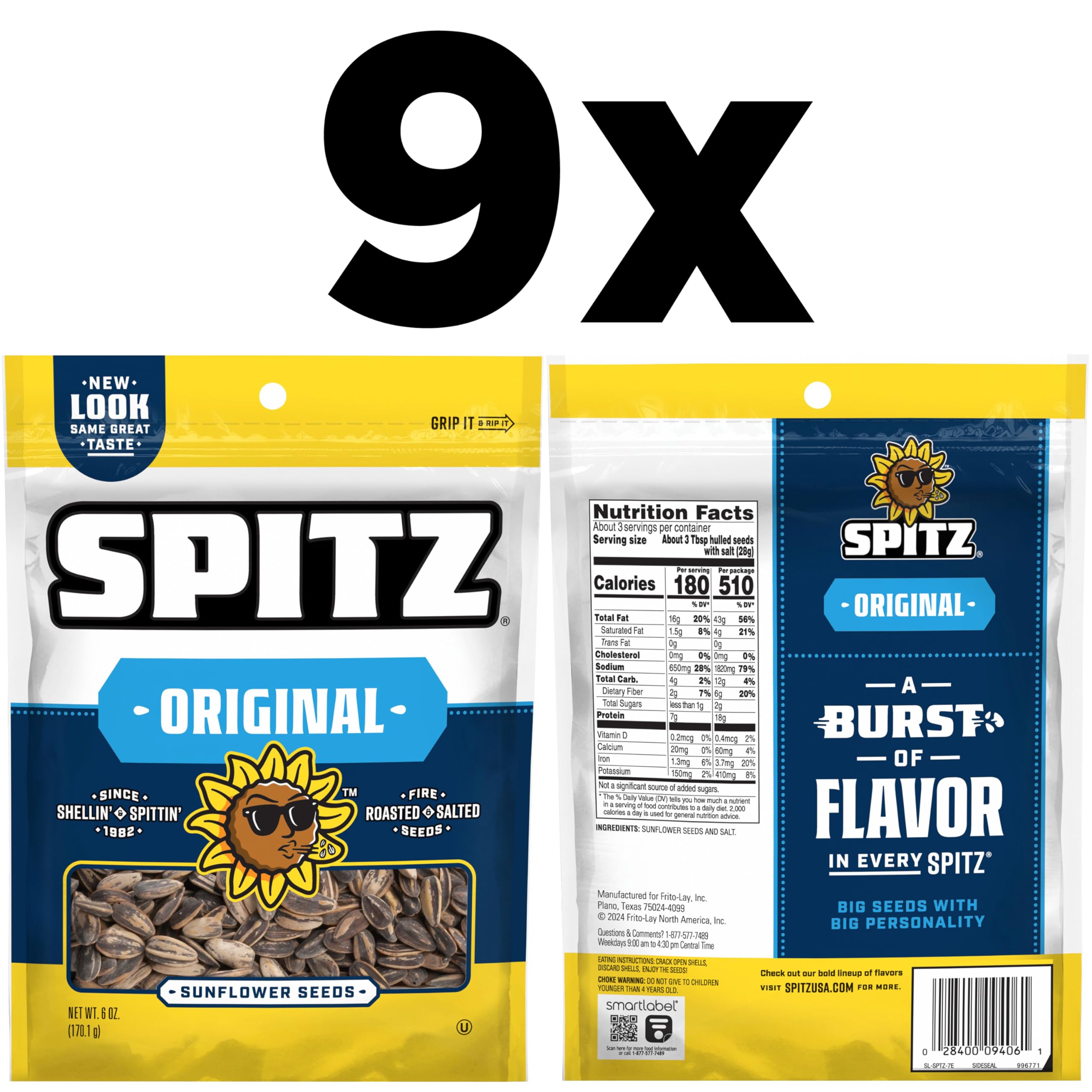 Spitz Sunflower Seeds Salted bag showcasing double-sorted quality for consistent crunch.