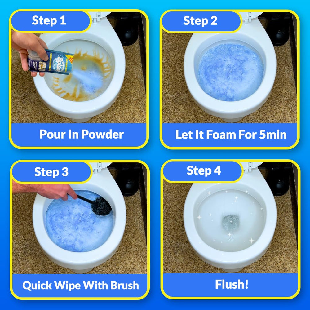 Splash Foam shows surface-safe cleaning on ceramic and porcelain surfaces.