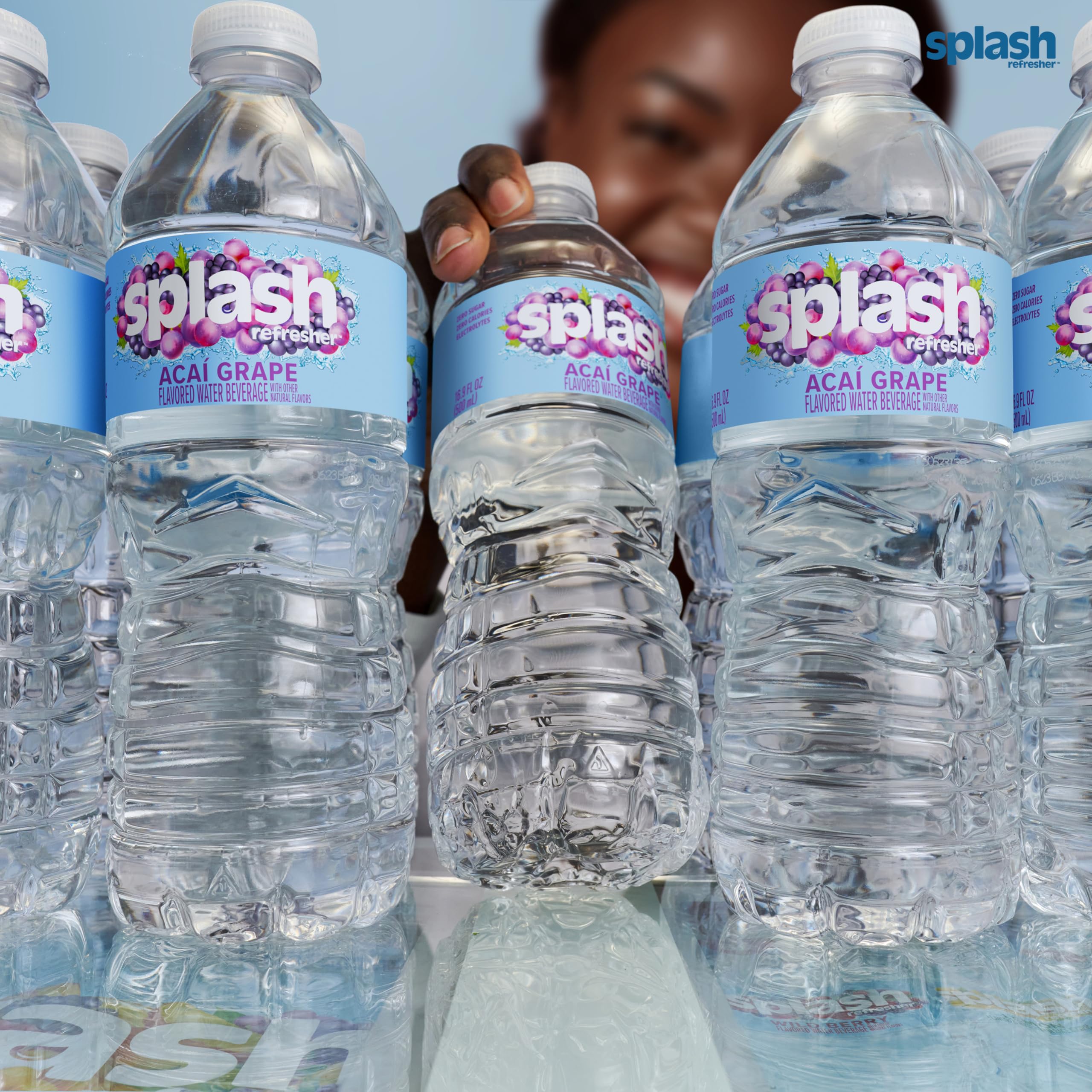 SPLASH REFRESHER Acai Grape electrolyte graphics indicate refreshing hydration benefits.