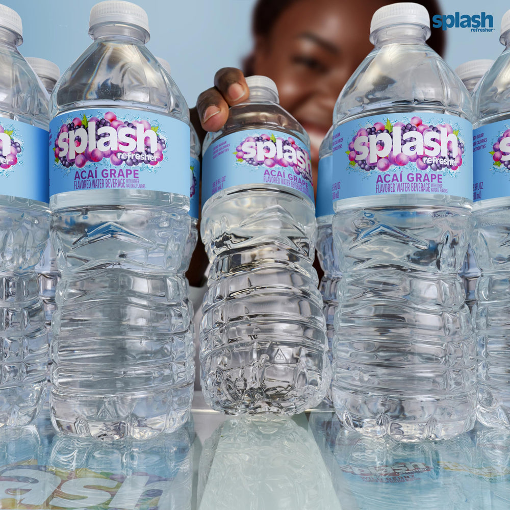 SPLASH REFRESHER Acai Grape electrolyte graphics indicate refreshing hydration benefits.