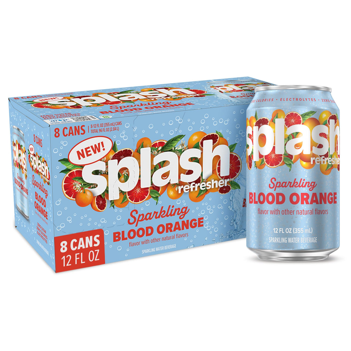 Splash Refresher Blood Orange 12oz can with crisp, refreshing flavor; great for hydration on the go.