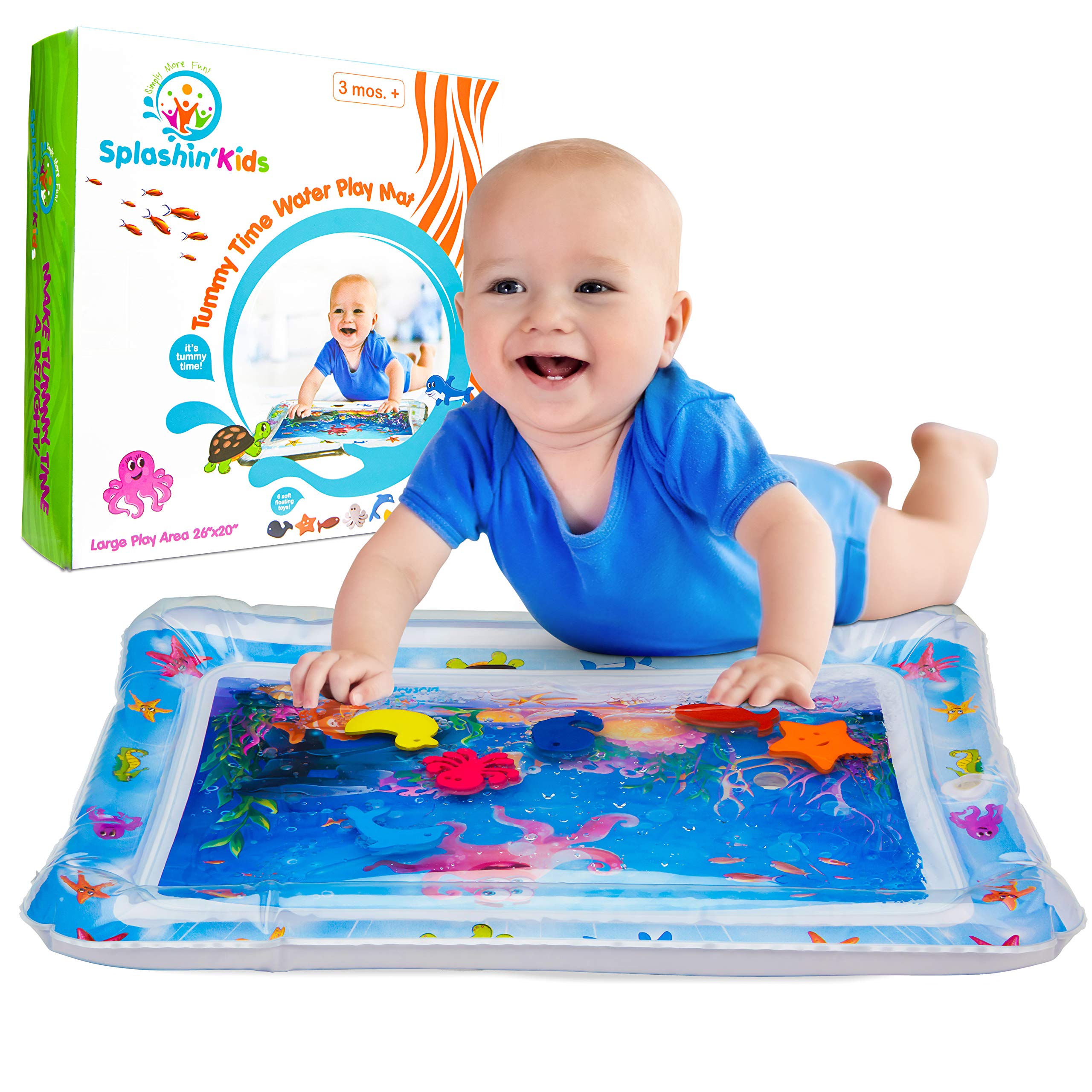 Splashin'kids bright graphics stimulate visual attention during tummy time.