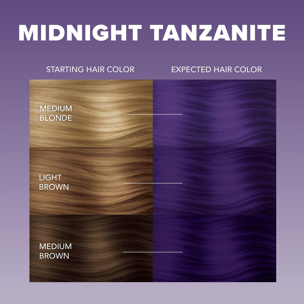Splat Midnight Tanzanite color cream swatch shows a vibrant, cool-toned shade.