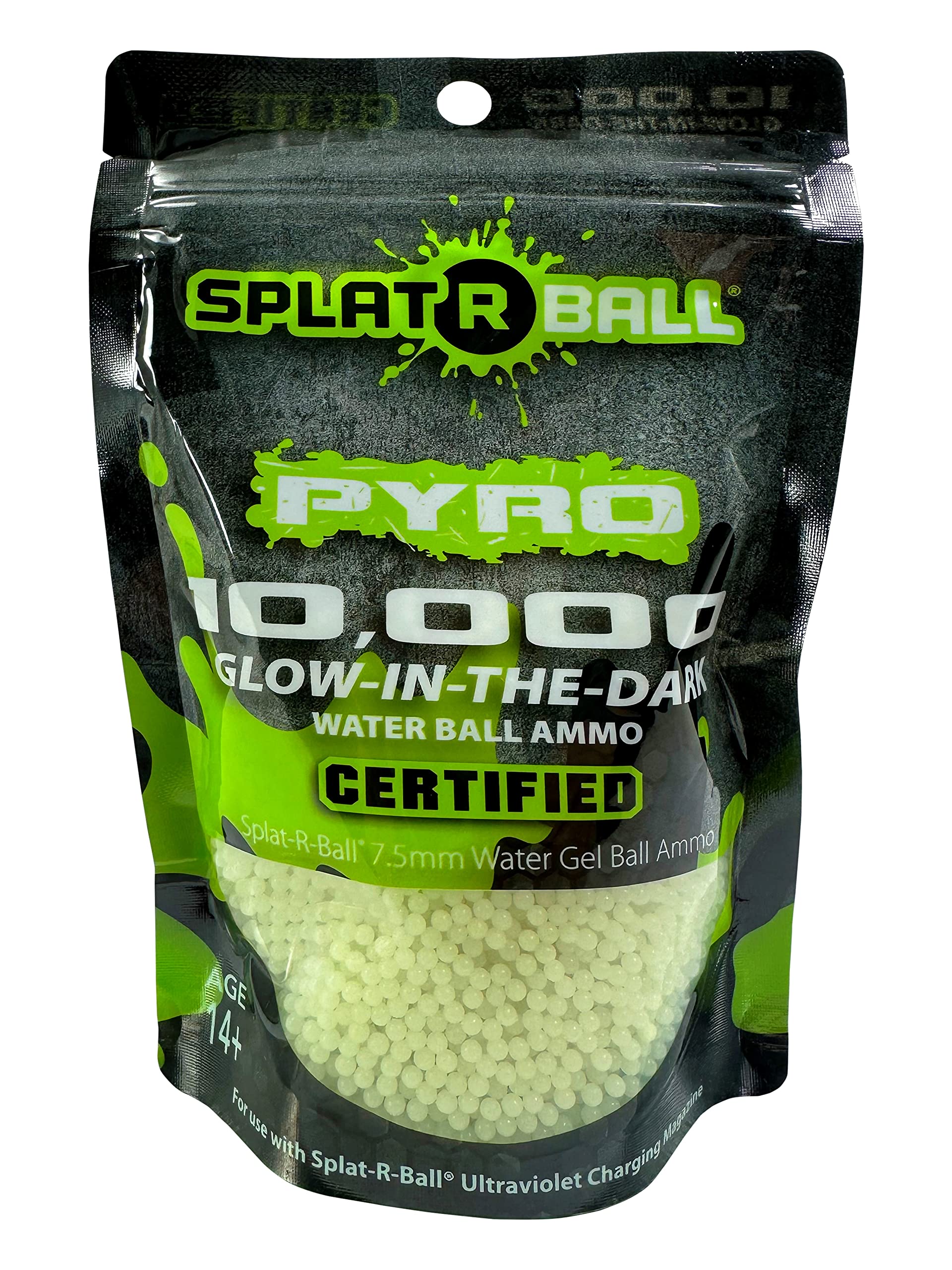 SplatRBall 10000 glow-in-the-dark bag showcases the glow beads for outdoor play.