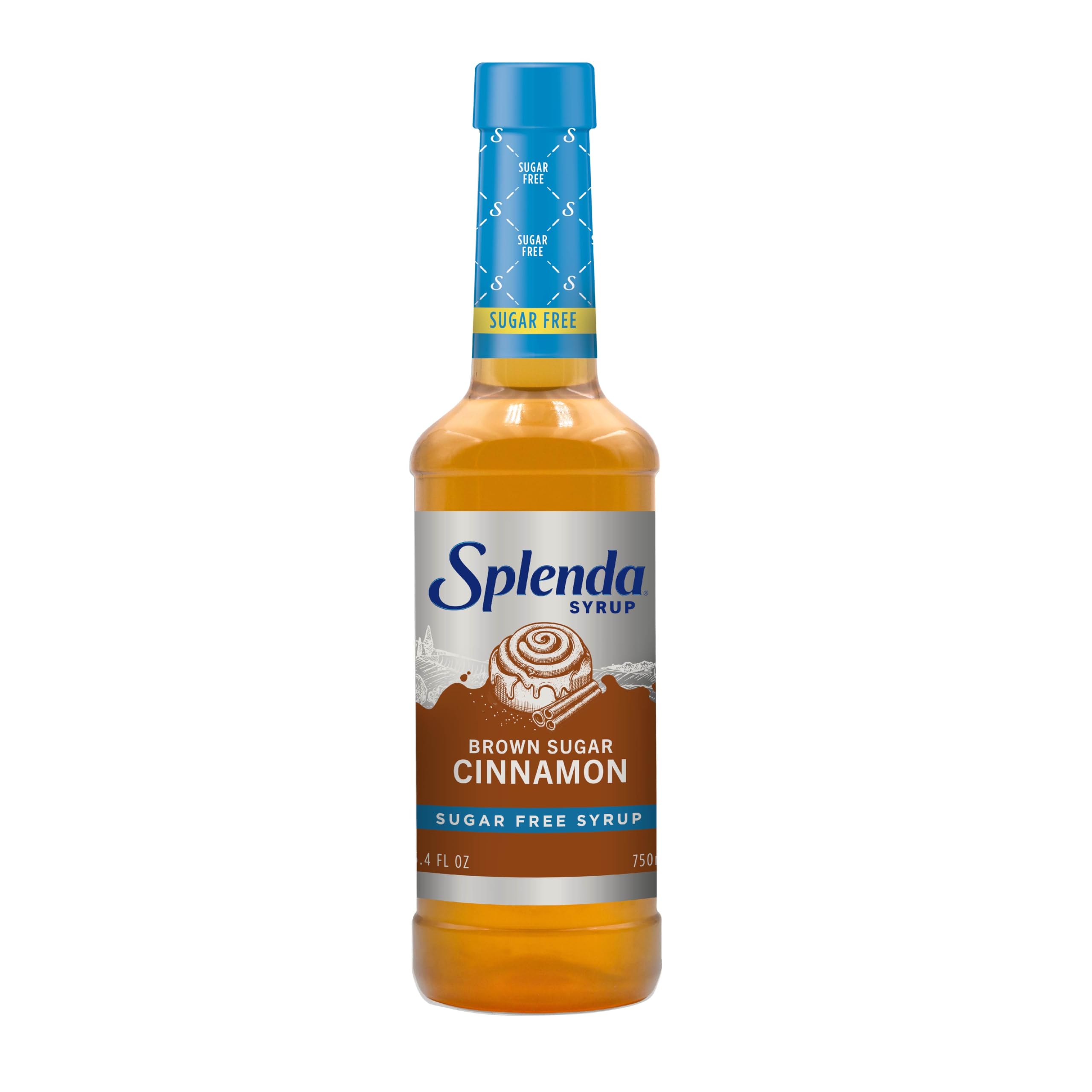 Splenda Coffee Syrup Brown Sugar Cinnamon bottle adds sugar-free flavor to coffee.