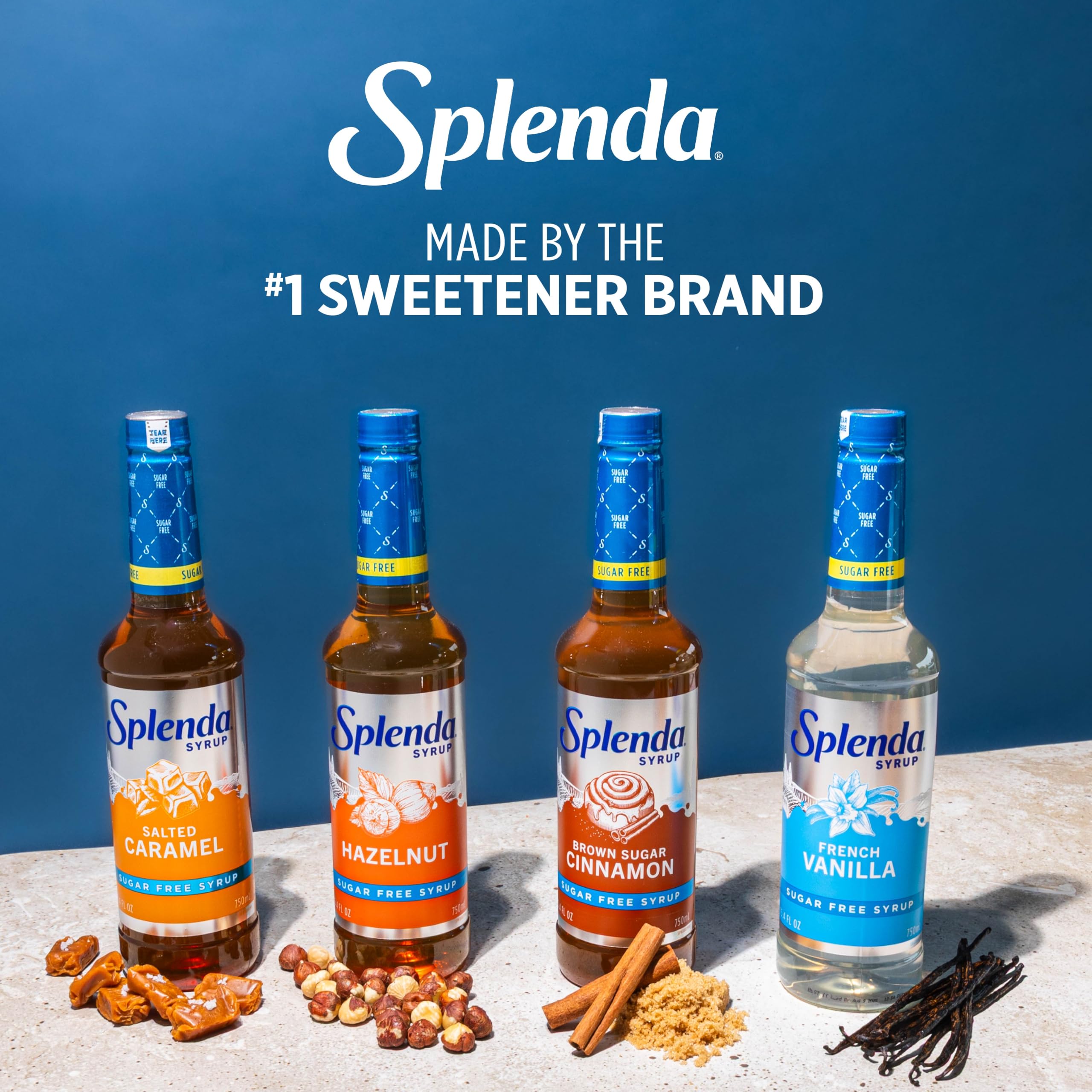 Front label of the Splenda bottle highlights zero calories per serving.