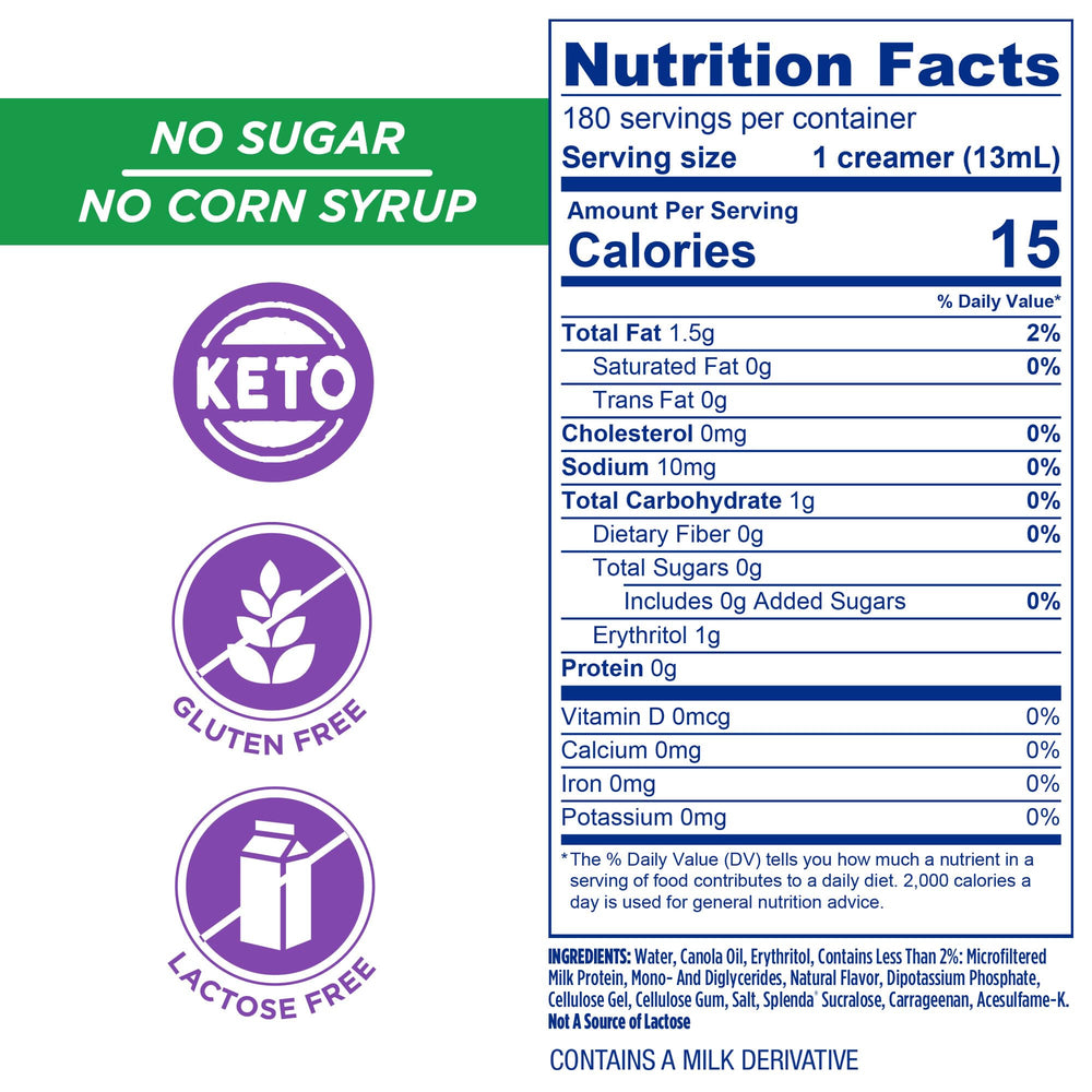 SPLENDA creamer cups on shelf showing gluten-free and lactose-free convenience