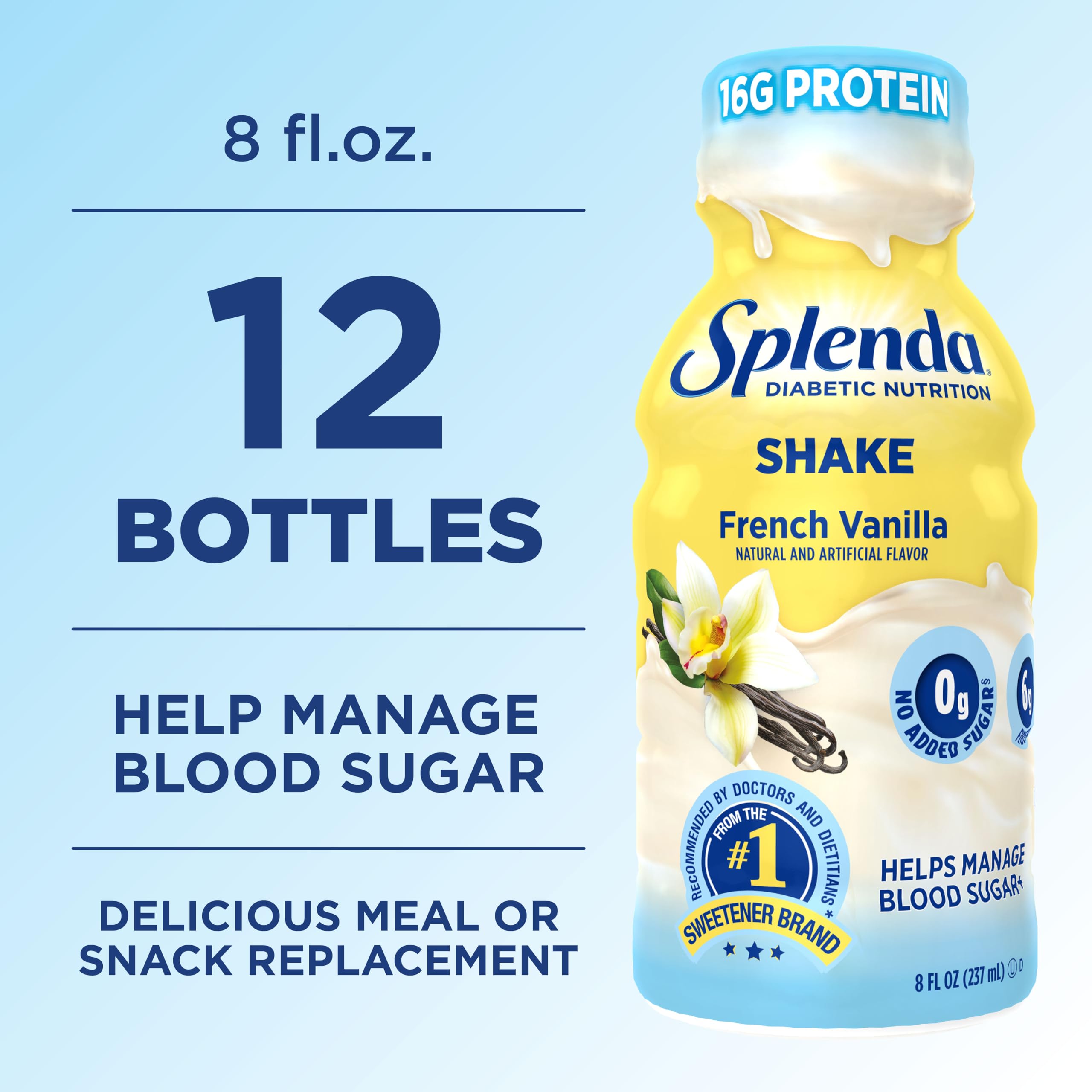 SPLENDA Diabetes Nutrition Shakes 12-pack packaging on shelf.