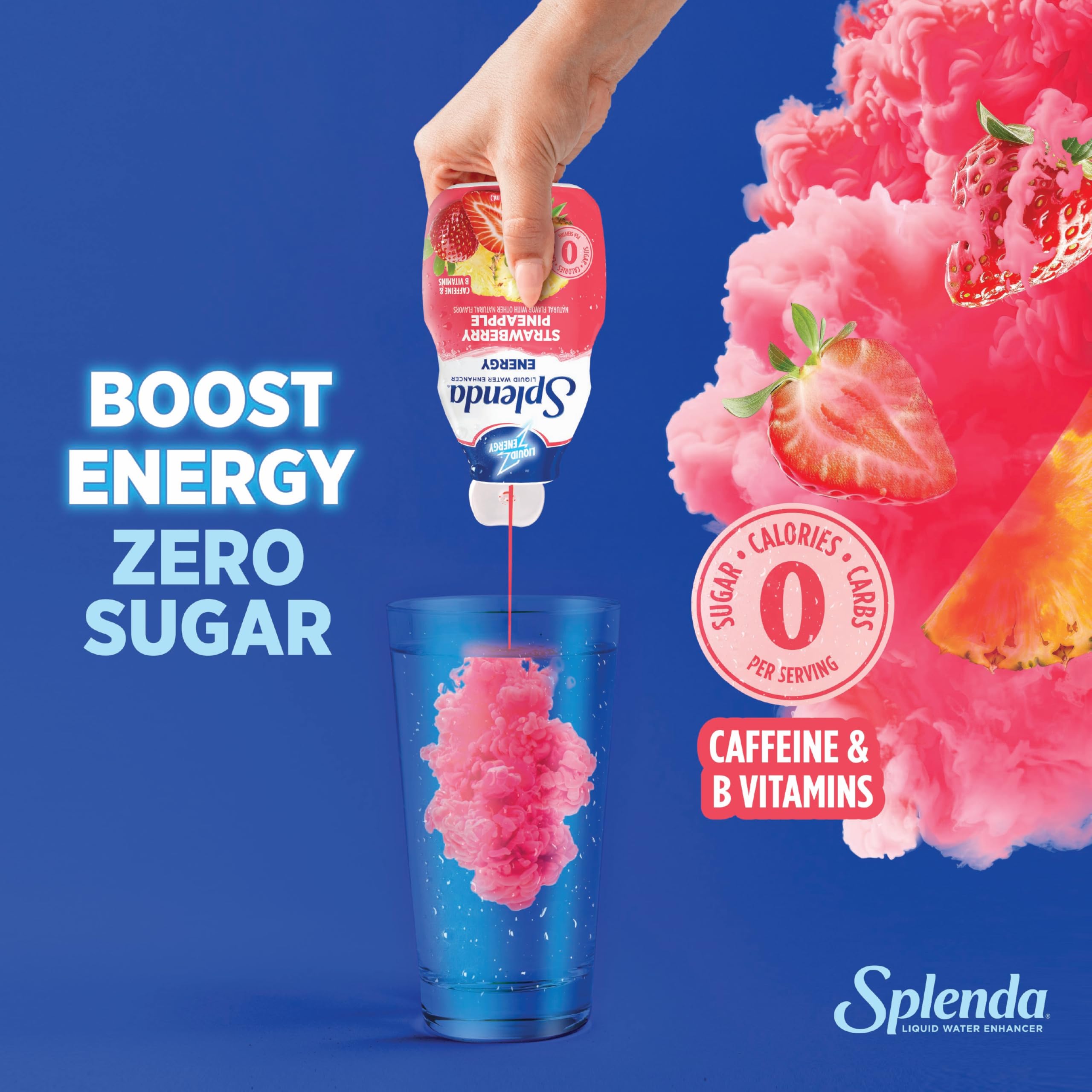 SPLENDA Energy leak-proof cap close-up highlights mess-free use