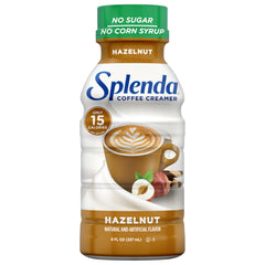 SPLENDA hazelnut creamer bottle shows sugar-free, low-calorie option for coffee