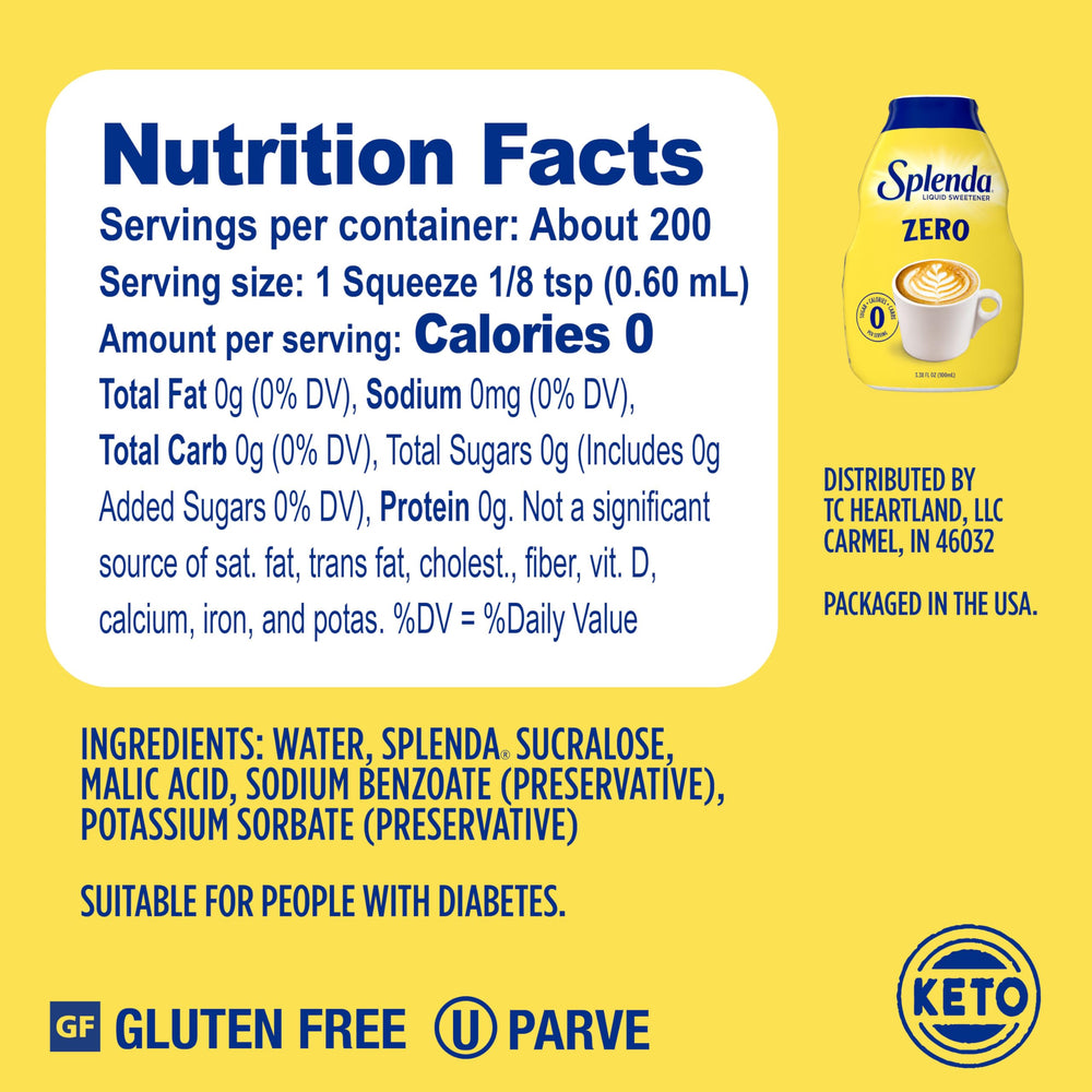Splenda Liquid Zero Calorie Drops dispensing spout for easy dose control.