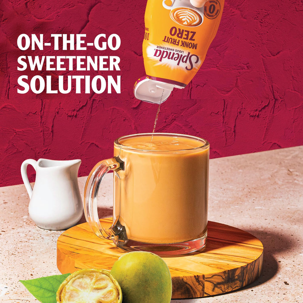 Pocket-friendly SPLENDA Monk Fruit Liquid Drops bottle for daily use.