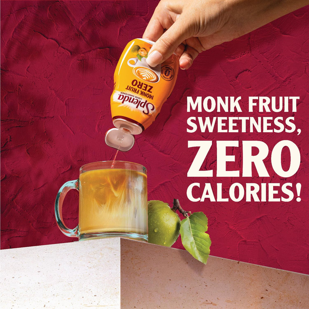 SPLENDA Monk Fruit Liquid Drops added to tea for sugar-free flavor.