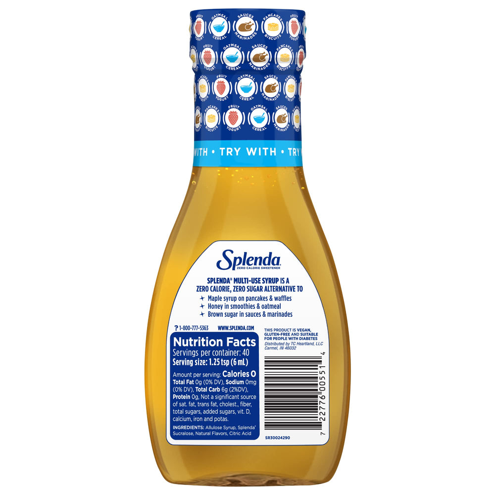 Splenda packaging closeup emphasizes zero-calorie sweetness for everyday meals.