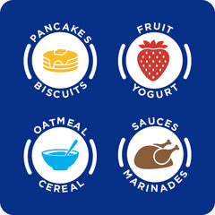 Splenda syrup pancakes-dish showcases topping option with zero calories.