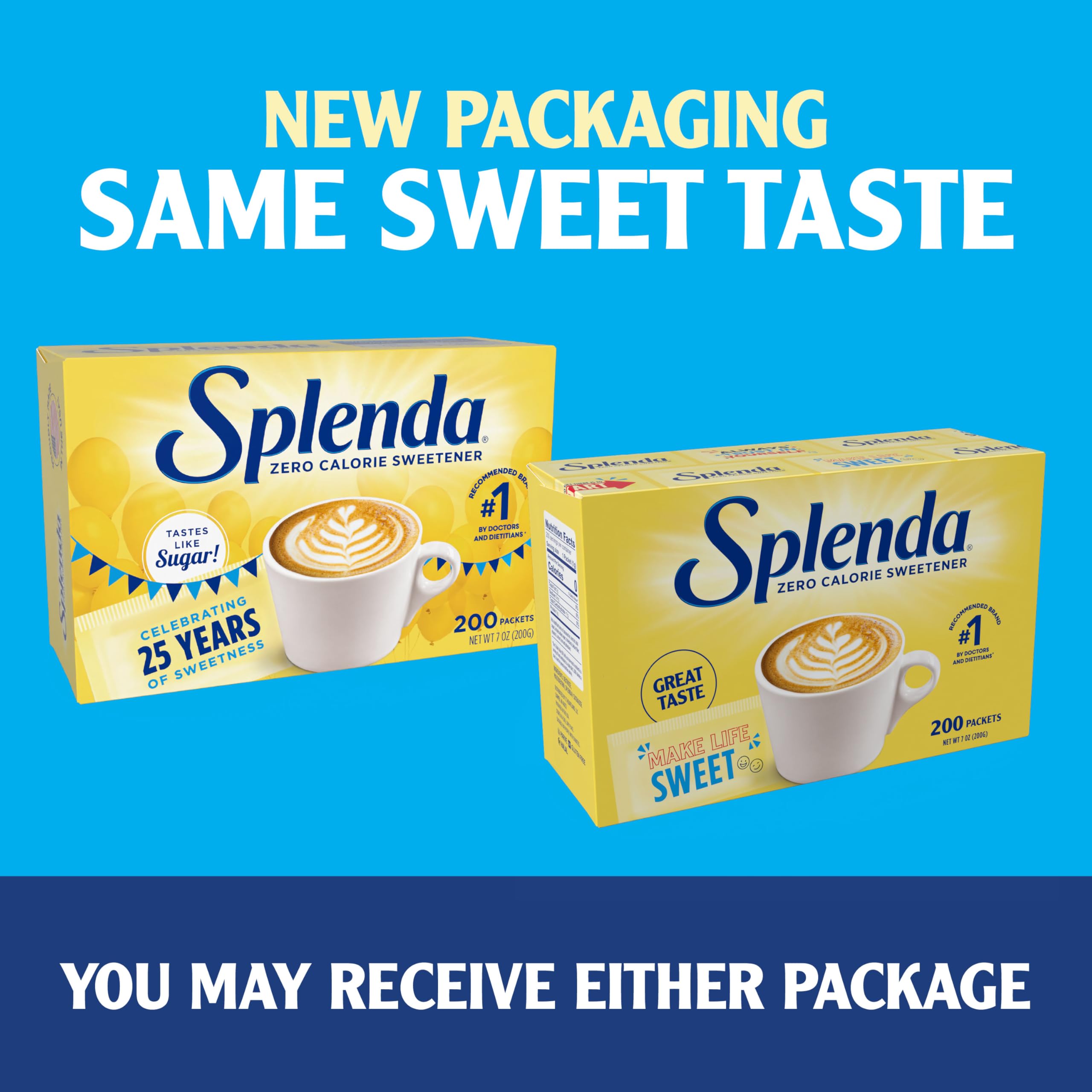 SPLENDA packets close-up showcasing pure sweetness without added carbs.