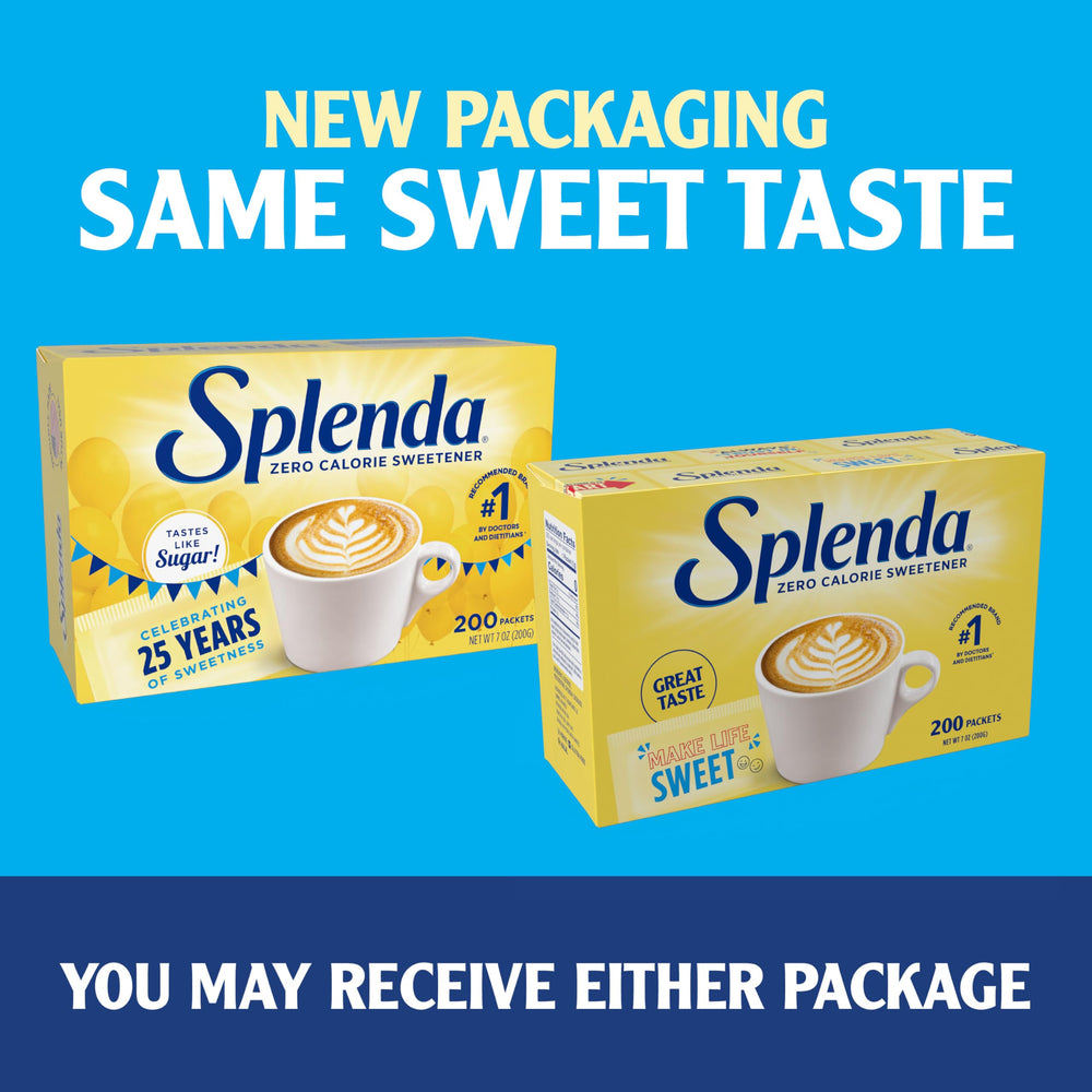 SPLENDA packets close-up showcasing pure sweetness without added carbs.