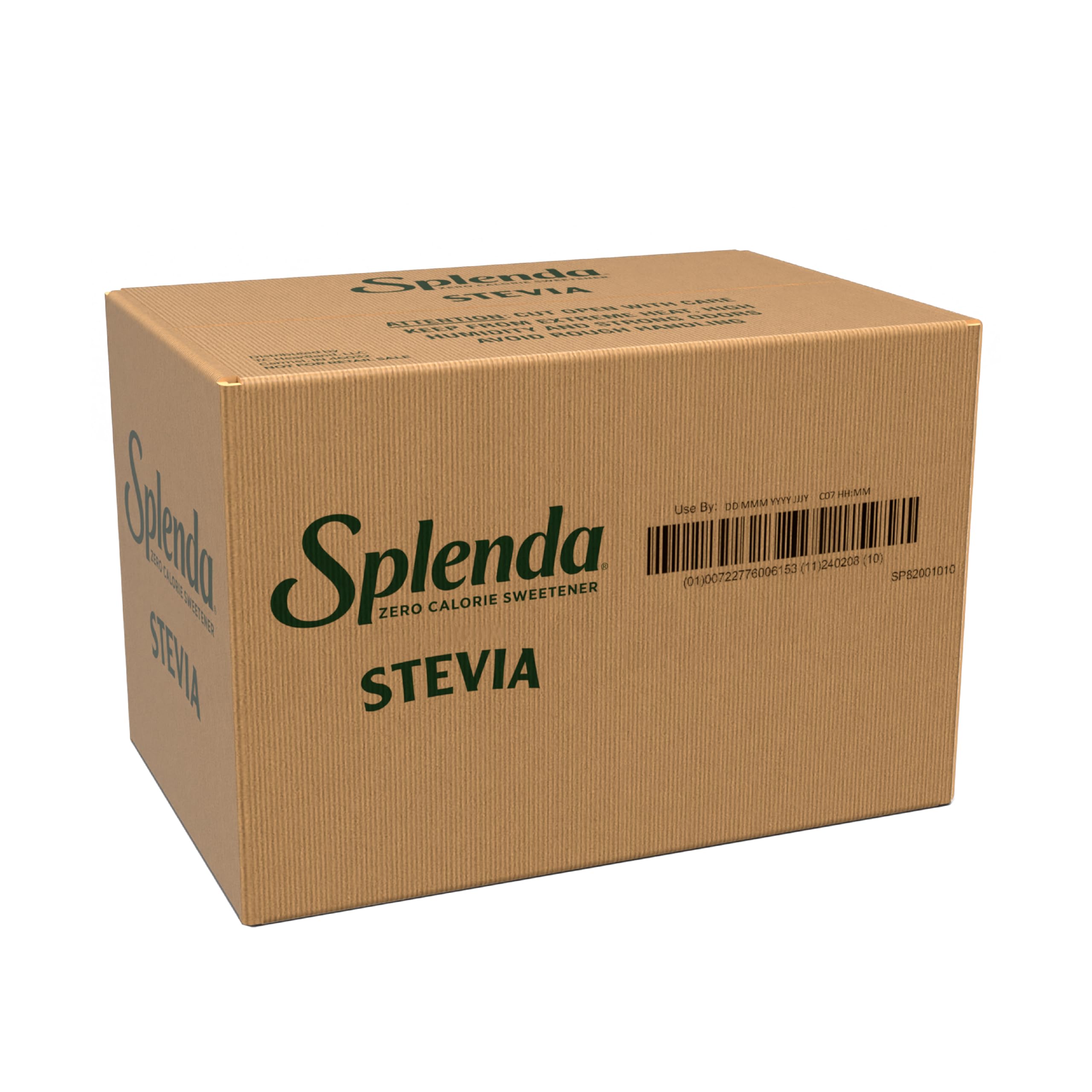 SPLENDA Stevia packaging highlights zero-calorie sweetness for everyday beverages.