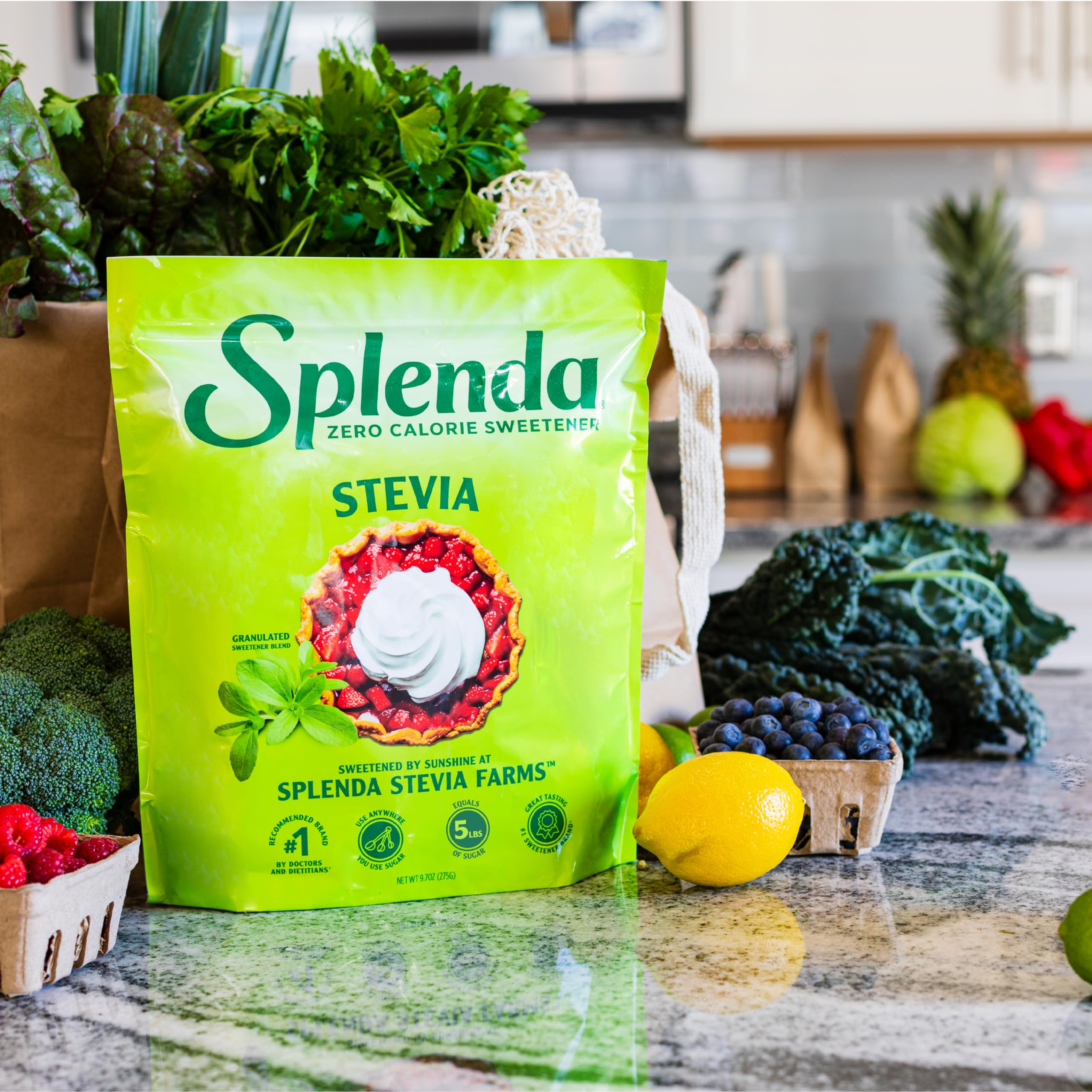 SPLENDA Stevia zero calorie farm banner highlighting Central Florida sustainable farming.
