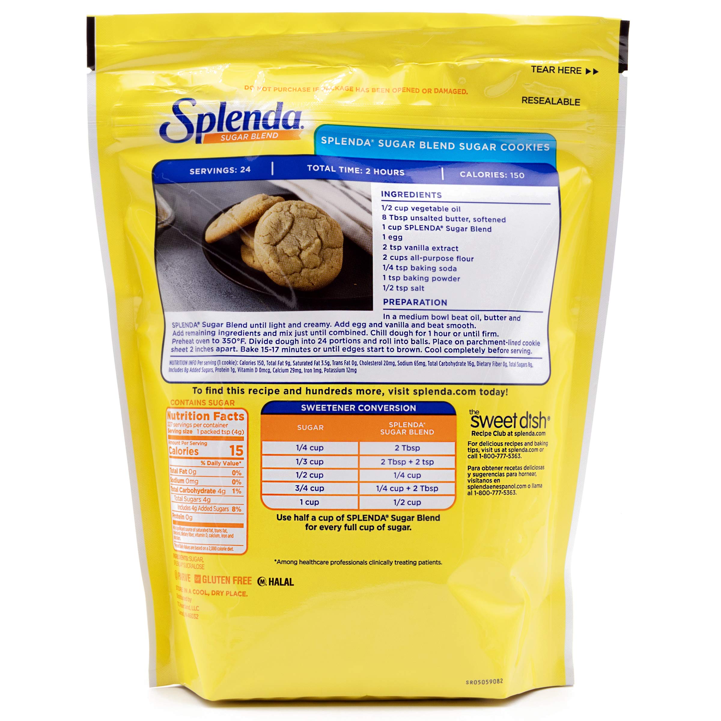 SPLENDA Sugar Blend measuring cup demonstrates 2:1 substitution for recipes.