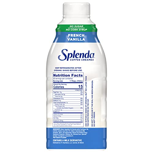 Pouring SPLENDA French Vanilla creamer into coffee for a creamy, low-calorie cup.