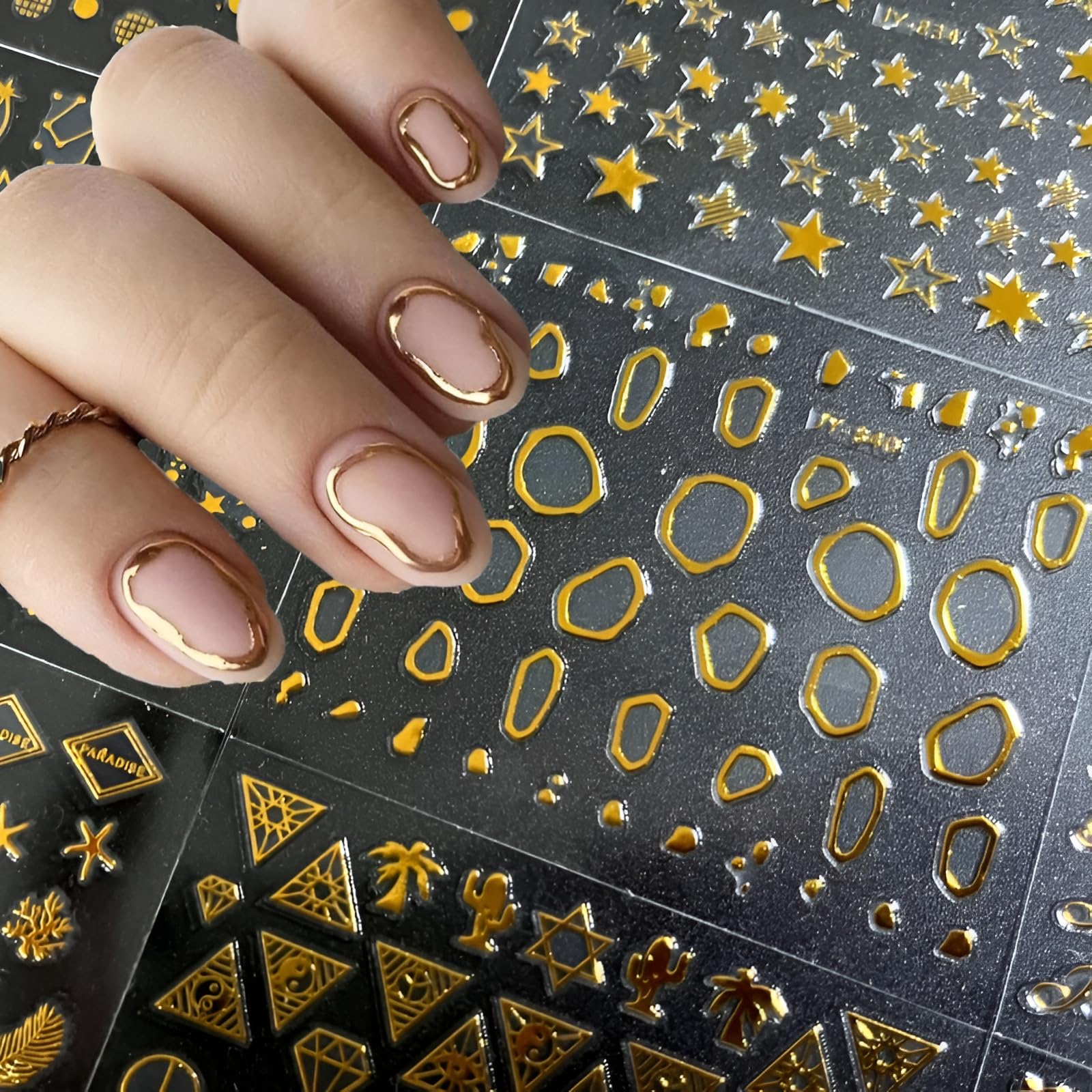 SPLOCUDU 3D self-adhesive nail decals with gold line for quick, lasting accents
