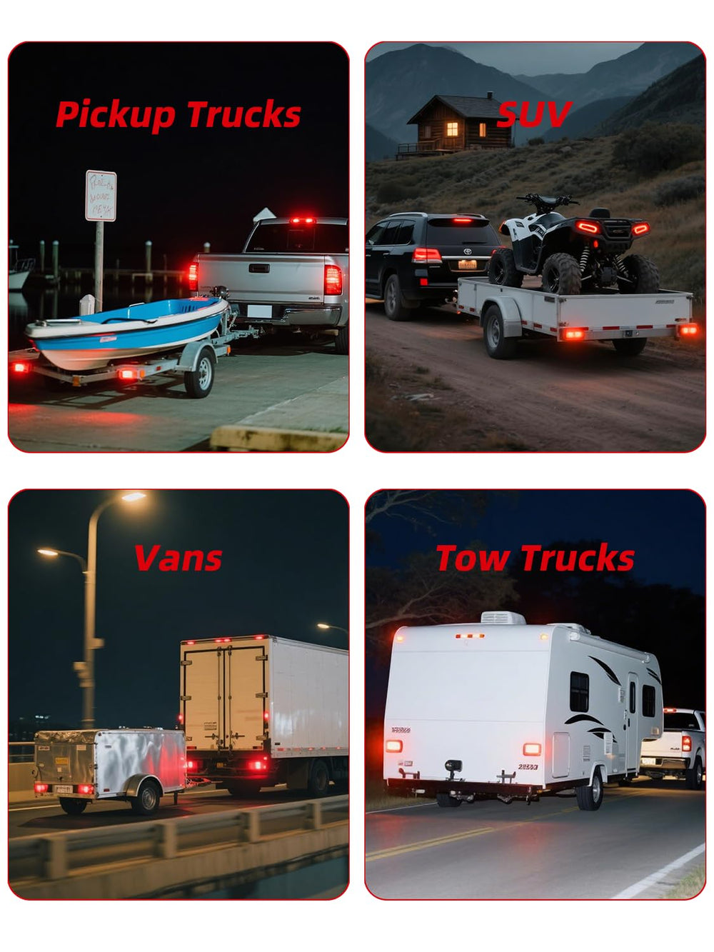 Dual-light design provides bright visibility for trucks, RVs, boats.