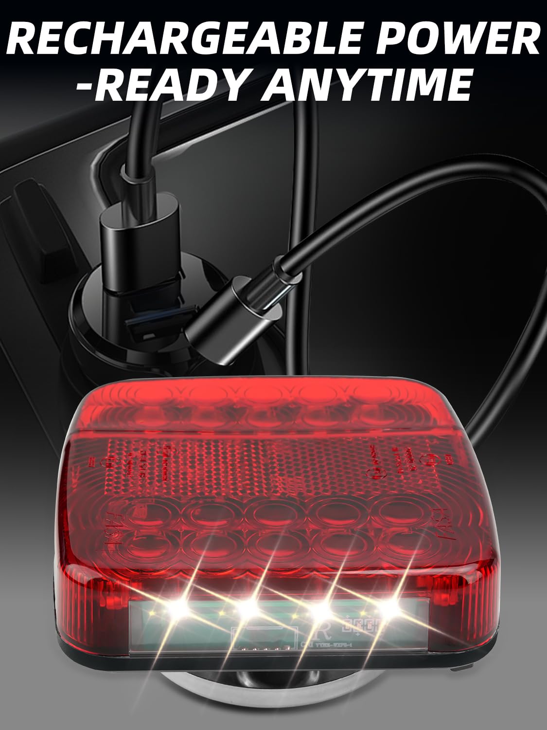 Rechargeable USB-C battery powers SPNANMA lights for long tow days.