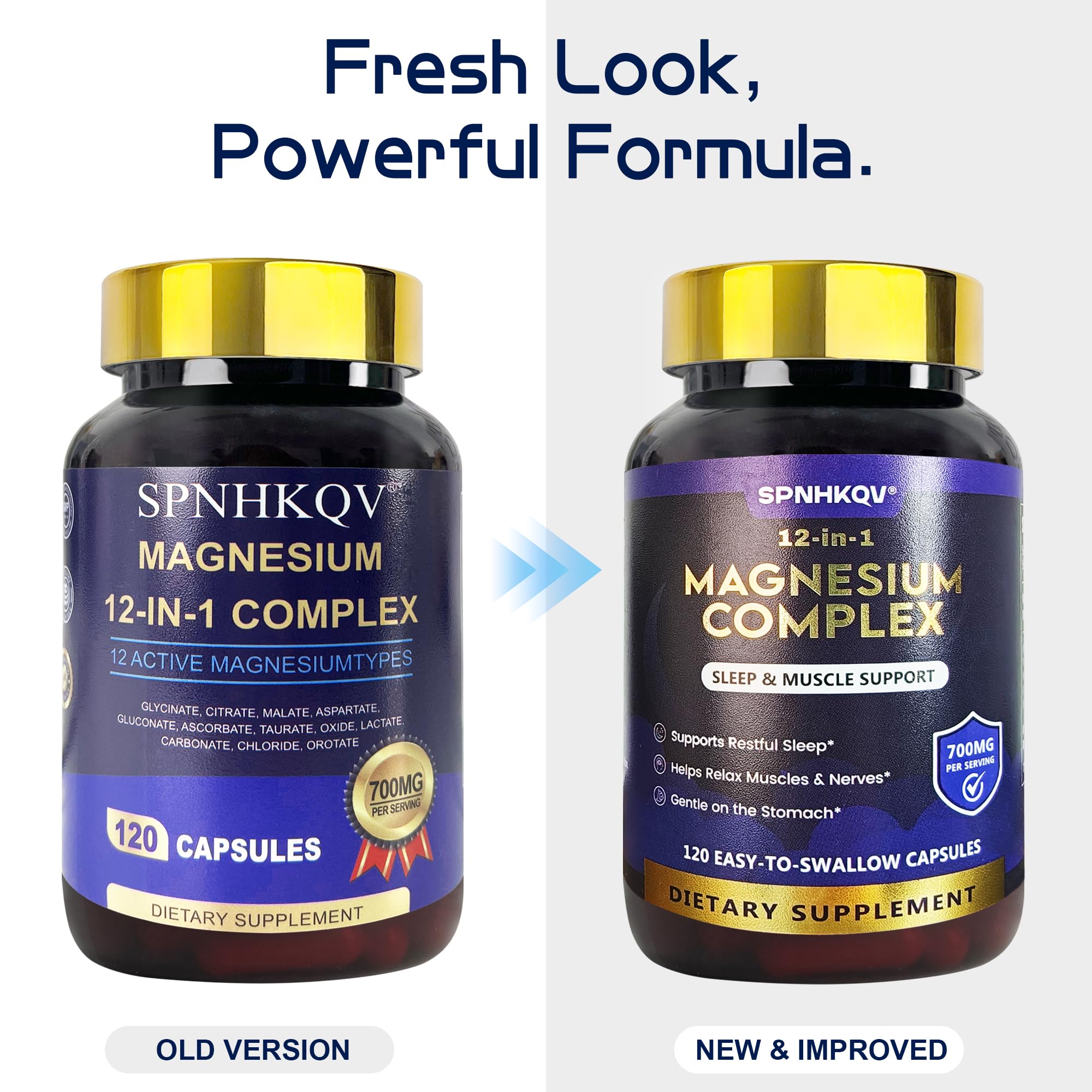 SPNHKOV Magnesium 12-in-1 capsules highlight high absorption for everyday wellness.