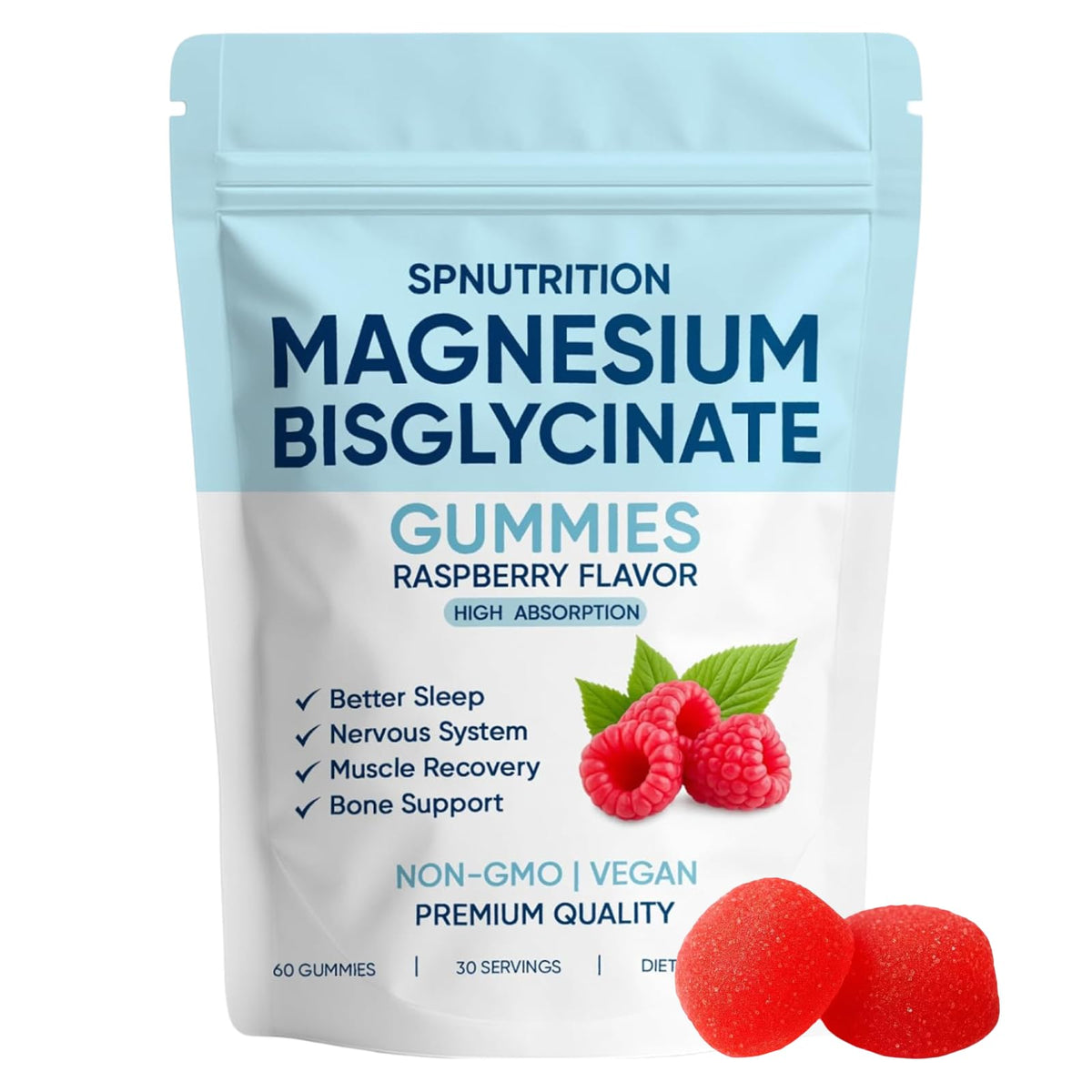 SPNUTRITION Magnesium Bisglycinate Gummies bottle for easy nightly relaxation.