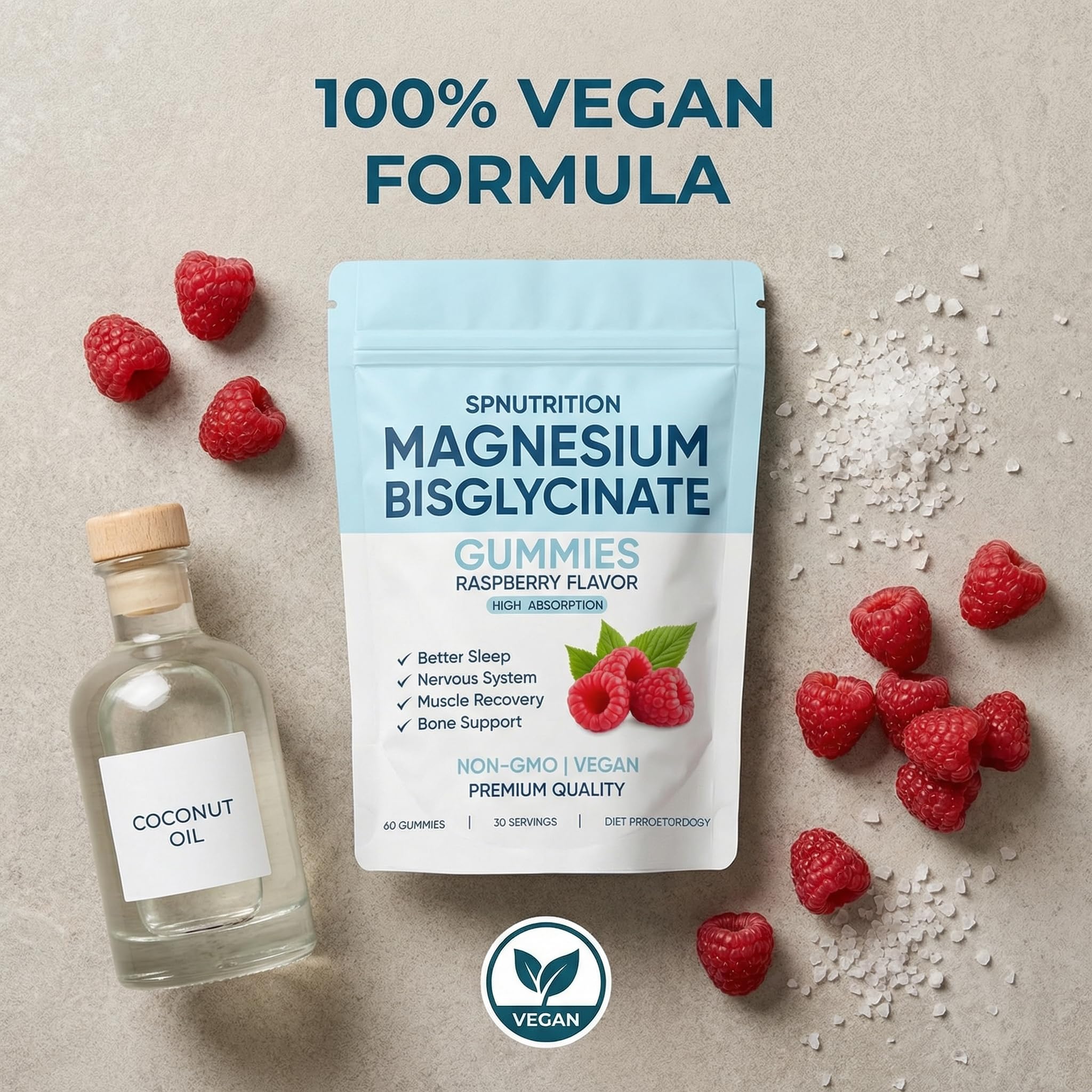 SPNUTRITION Magnesium Bisglycinate Gummies sea salt detail highlights balanced taste.