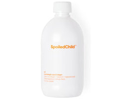 SpoiledChild Collagen Mango bottle showing vitamin C and hyaluronic acid information for skin support