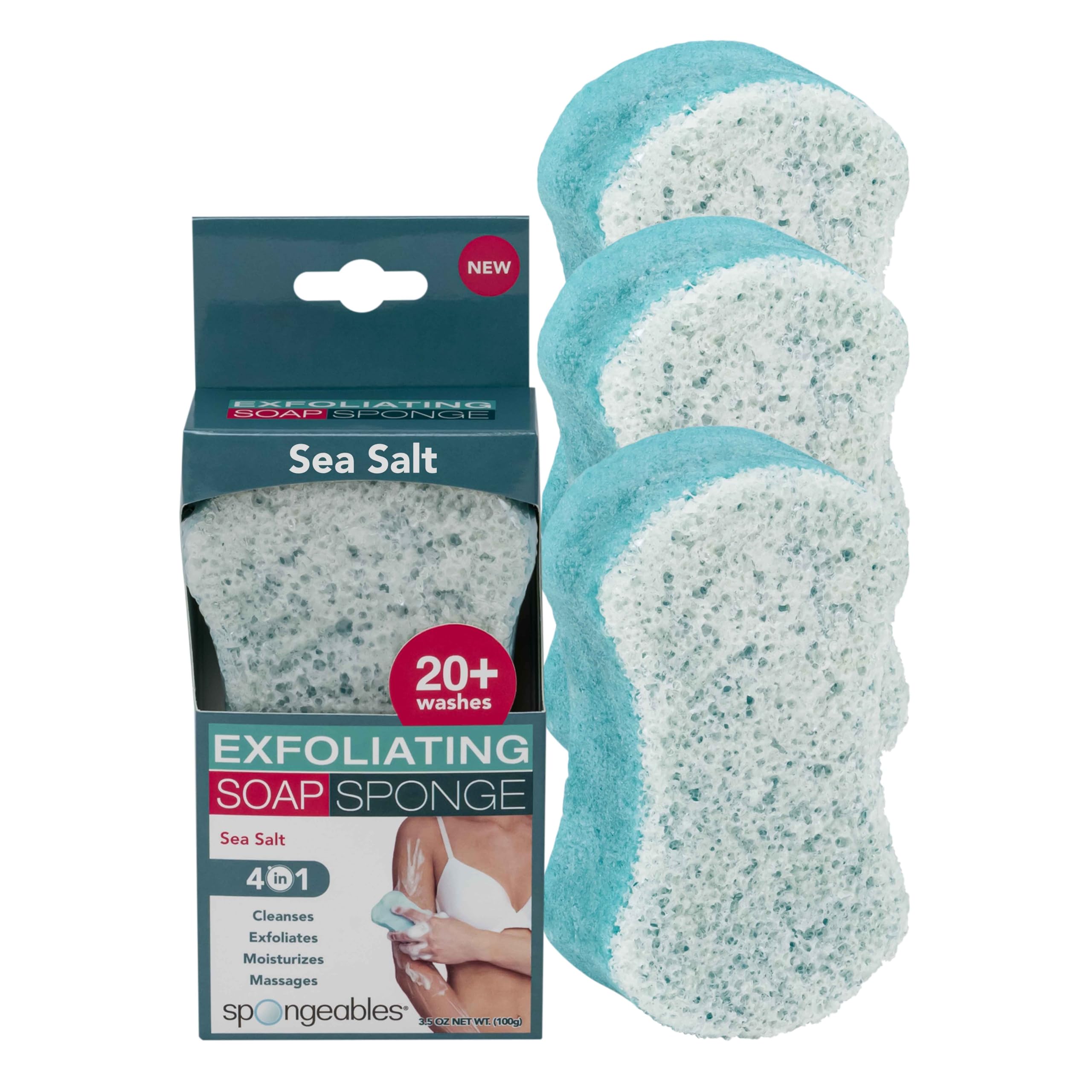 Spongeables Sea Salt sponge pack for long-lasting cleansing.