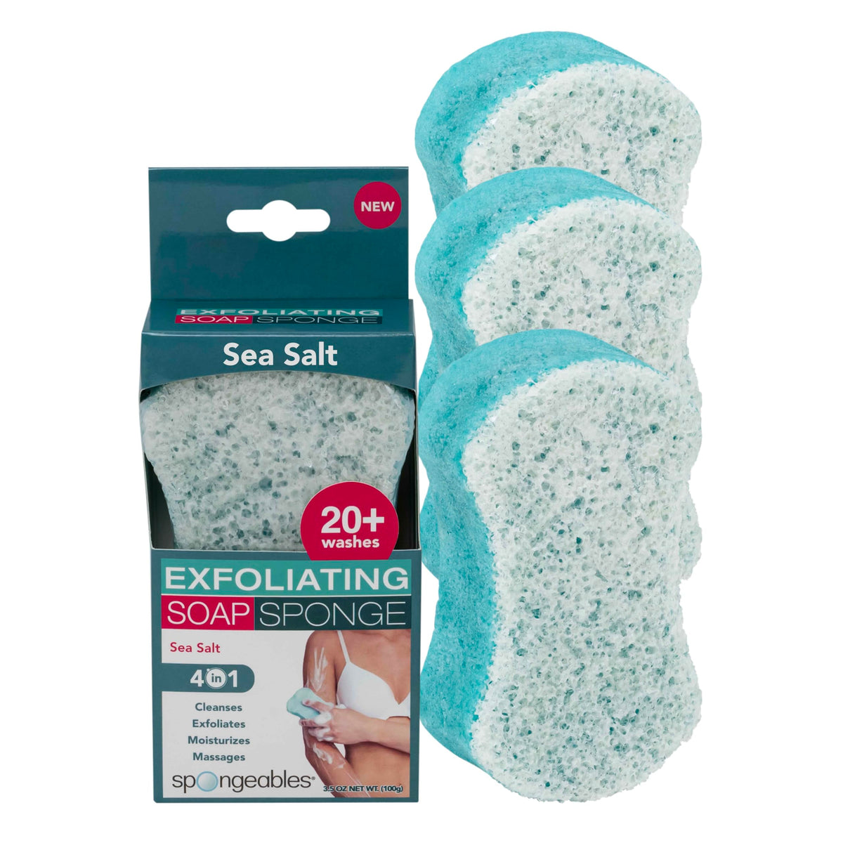 Spongeables Sea Salt sponge pack for long-lasting cleansing.