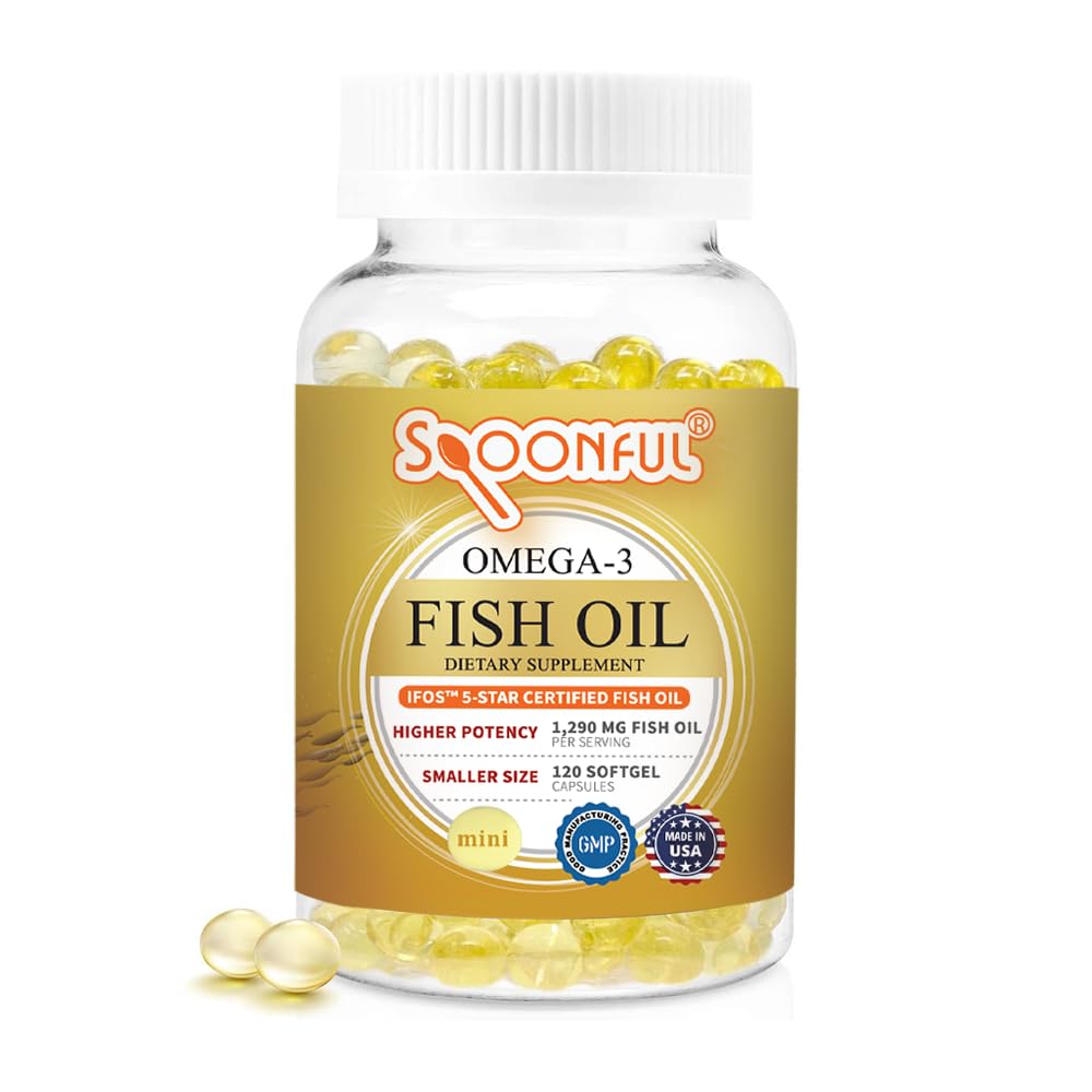 Spoonful Mini Omega-3 pills bottle shows small size for easy swallowing
