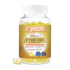 Spoonful Mini Omega-3 pills bottle shows small size for easy swallowing