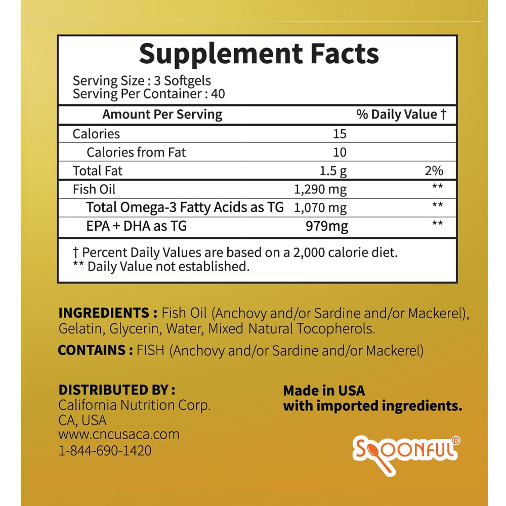 Spoonful Omega-3 pills illustrating quick absorption in softgel form