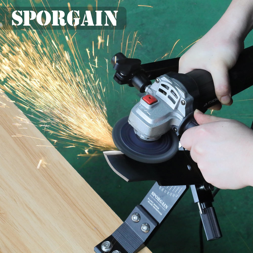 SporGain blade sharpener shows 15°-45° angle adjustment with thumb screws